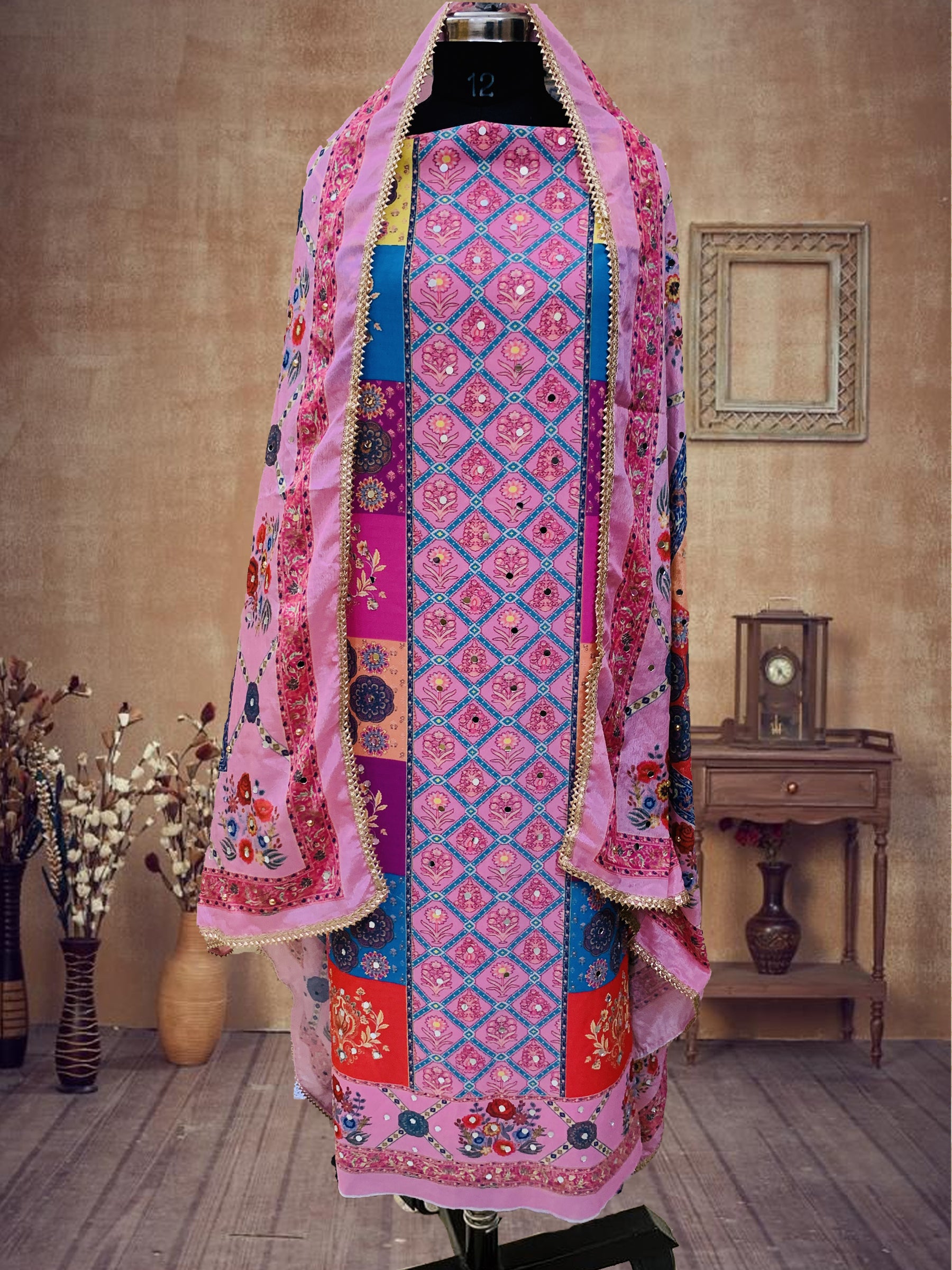SS Creations Karachi Suit PINK diamond boxes