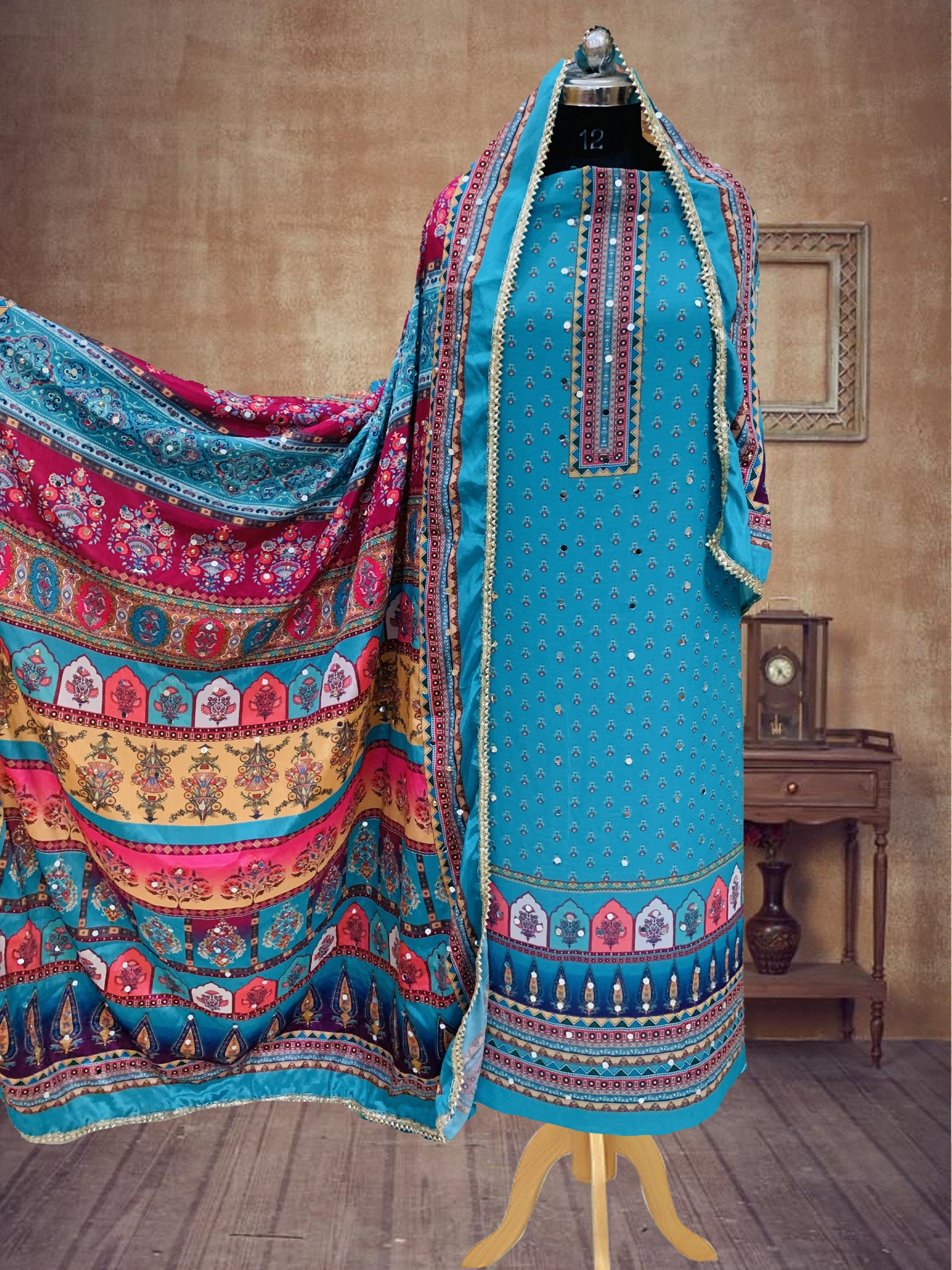 SS Creations Karachi Suit FIROZI DOTS
