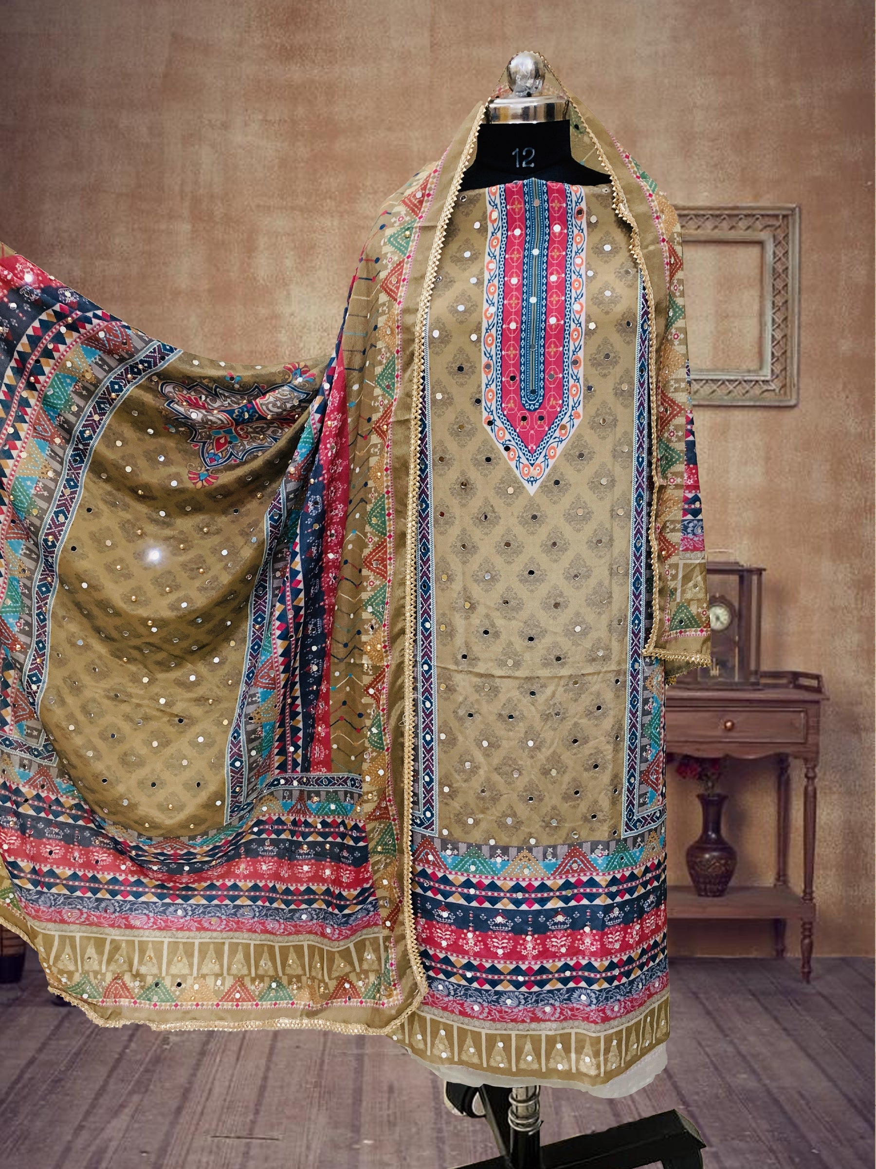 SS Creations Karachi Suit OLIVE PATTI