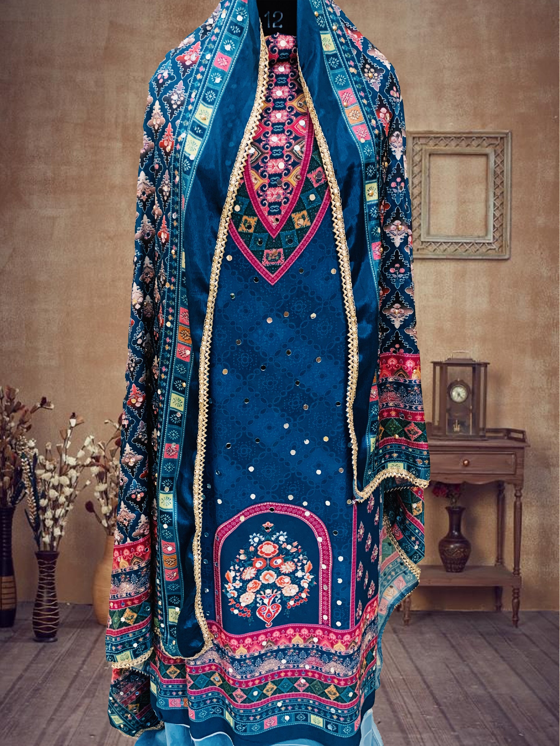 SS Creations Karachi Suit BLUE BIG NECK