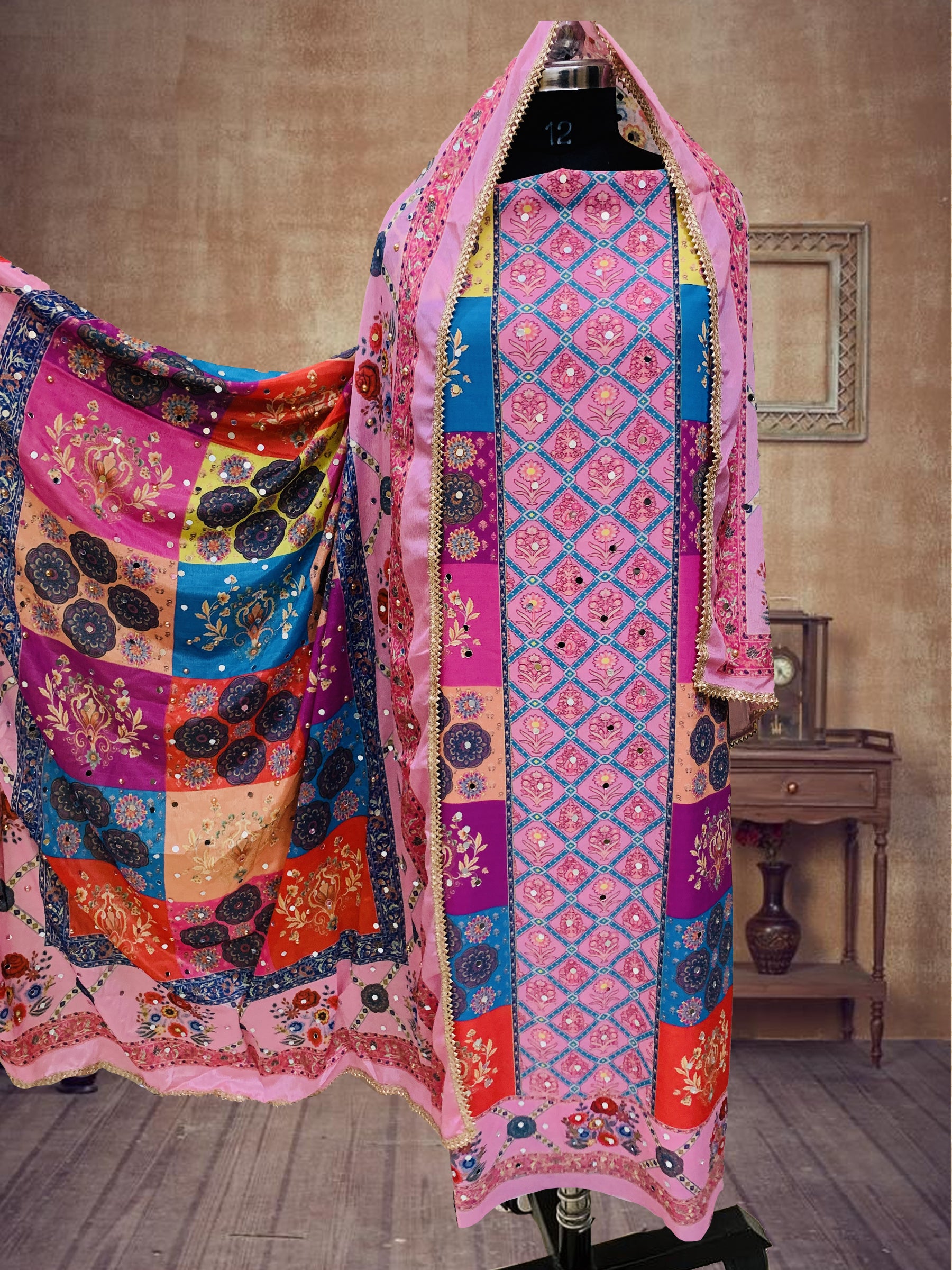 SS Creations Karachi Suit PINK diamond boxes