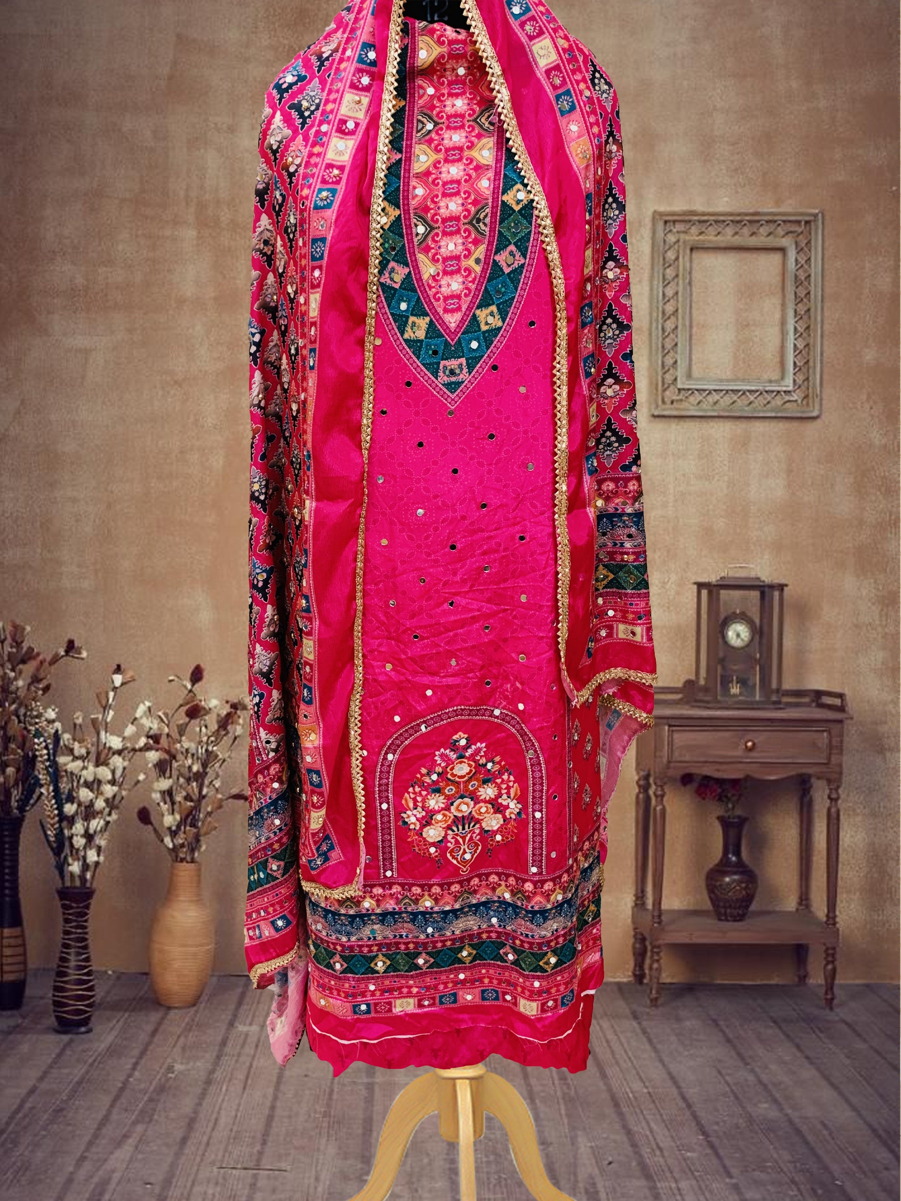 SS Creations Karachi Suit PINK BIGNECK