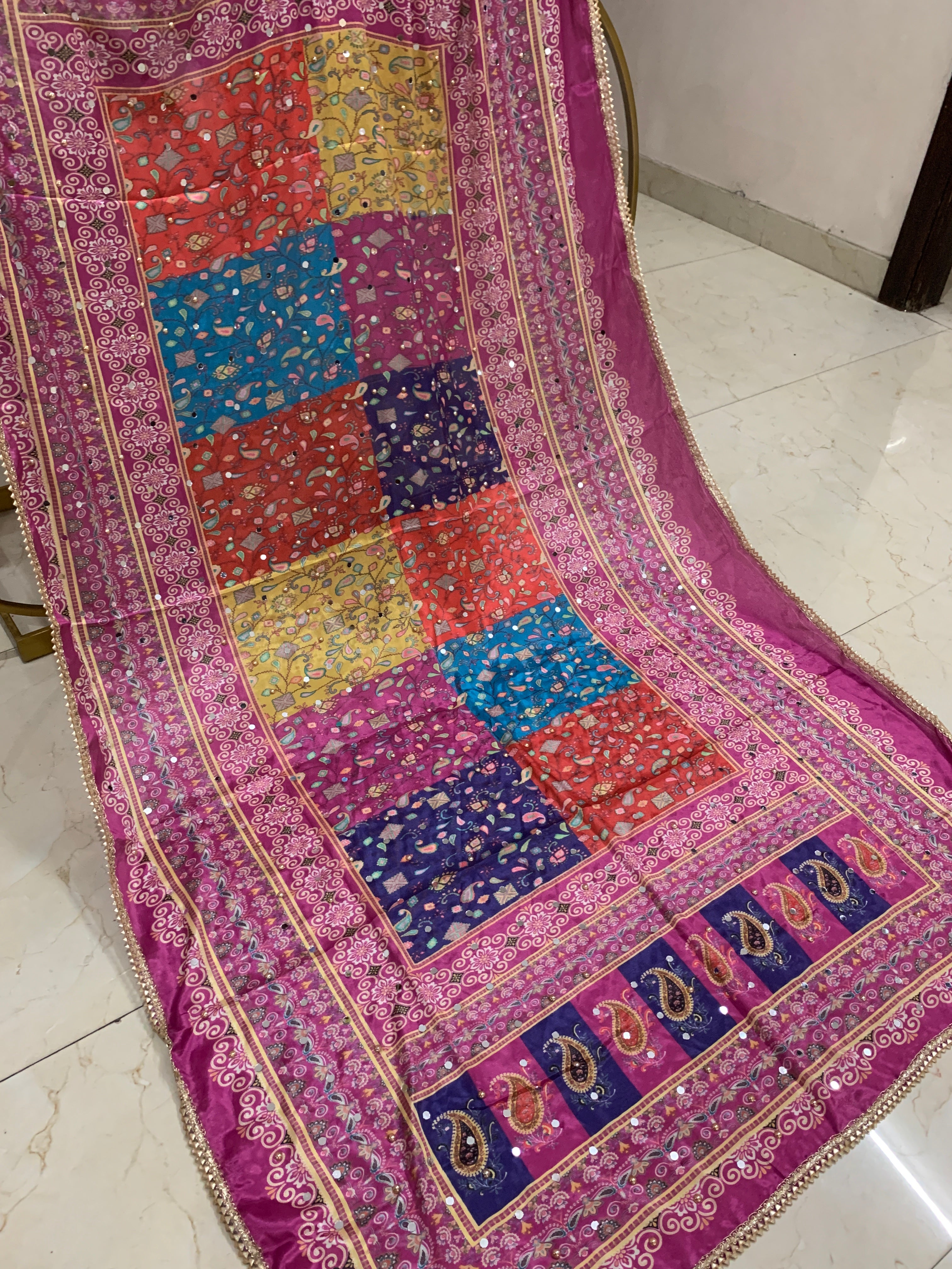 SS Creations Mirror Work Dupatta PURPLE MULTIBOX