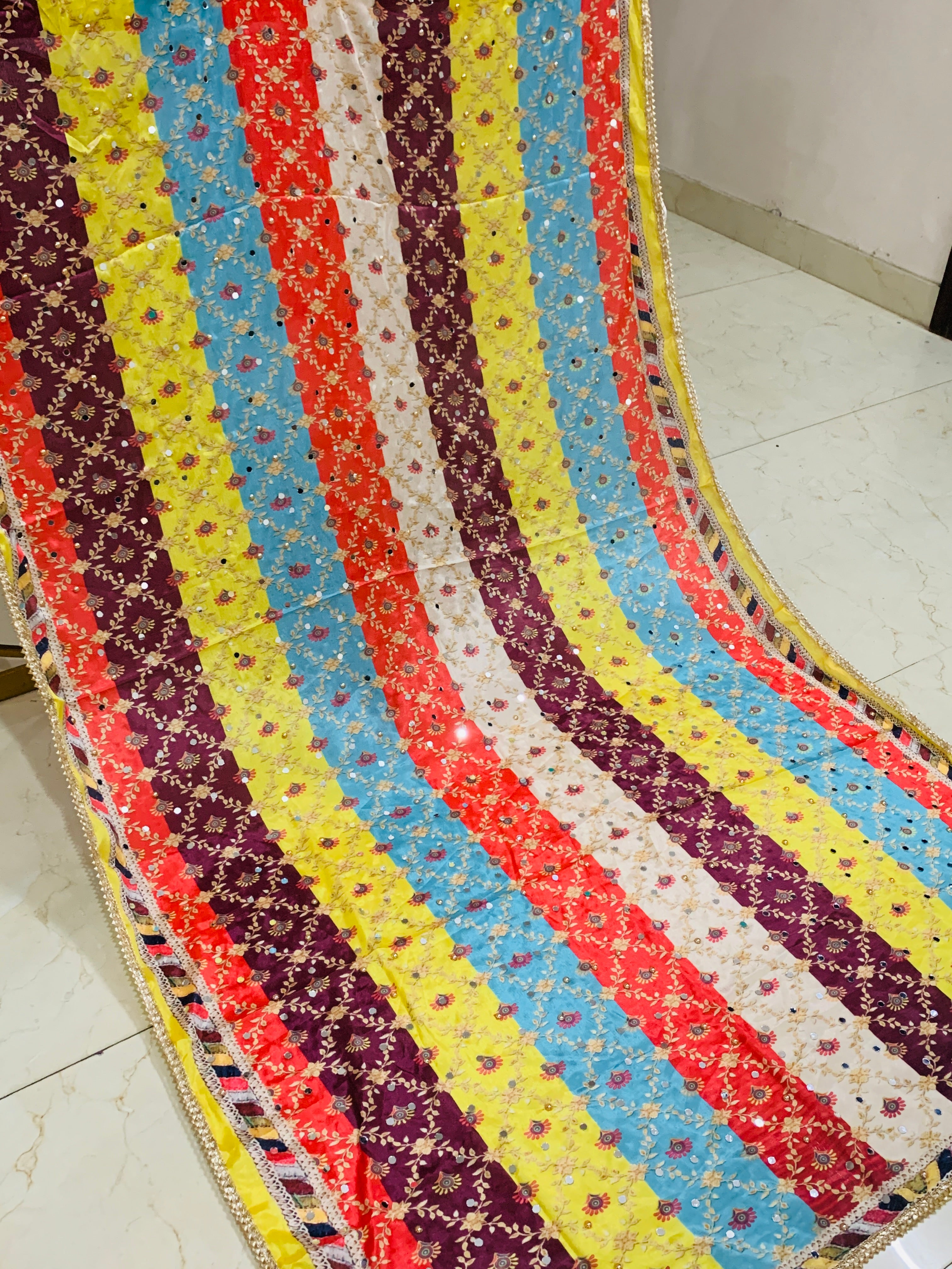 SS Creations Mirror Work Dupatta multilining