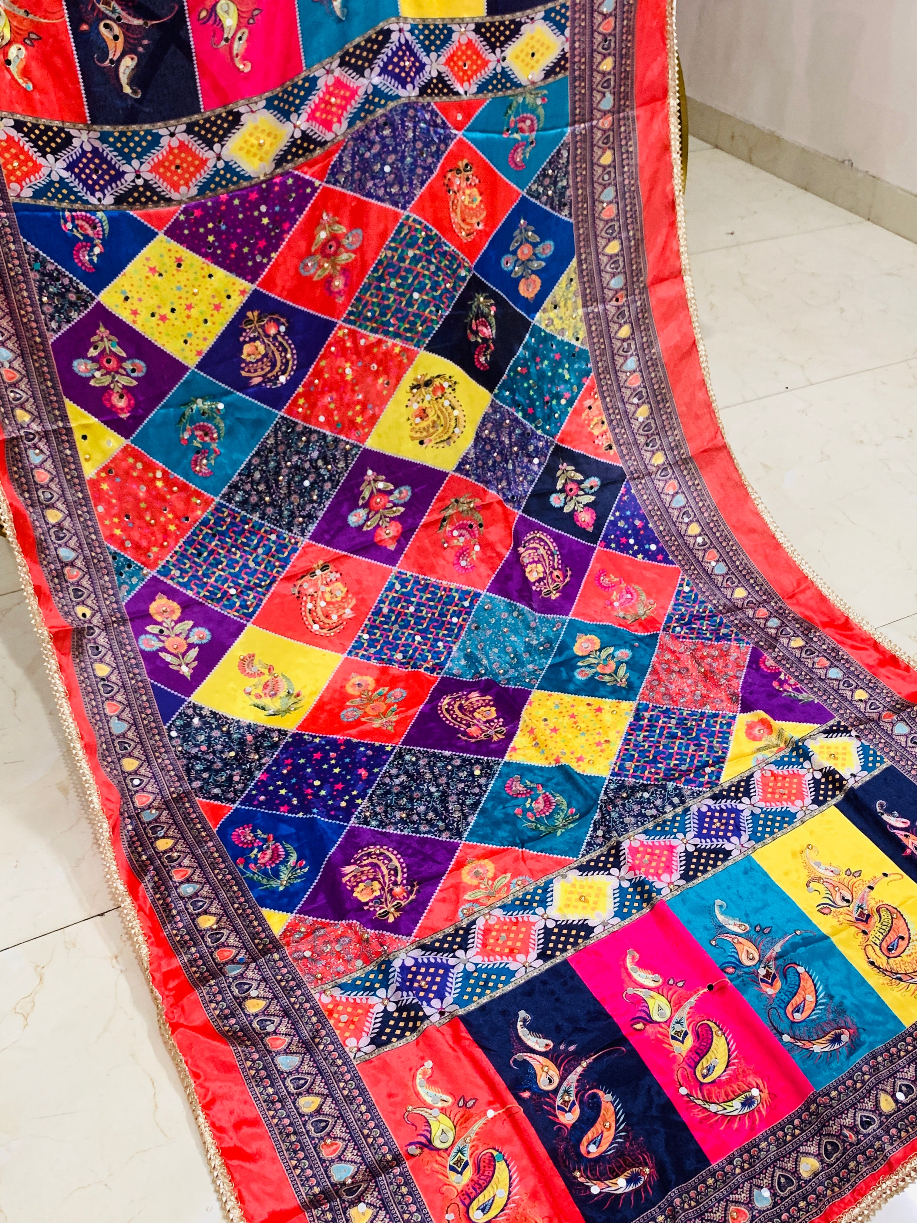SS Creations Mirror Work Dupatta PHULKARI