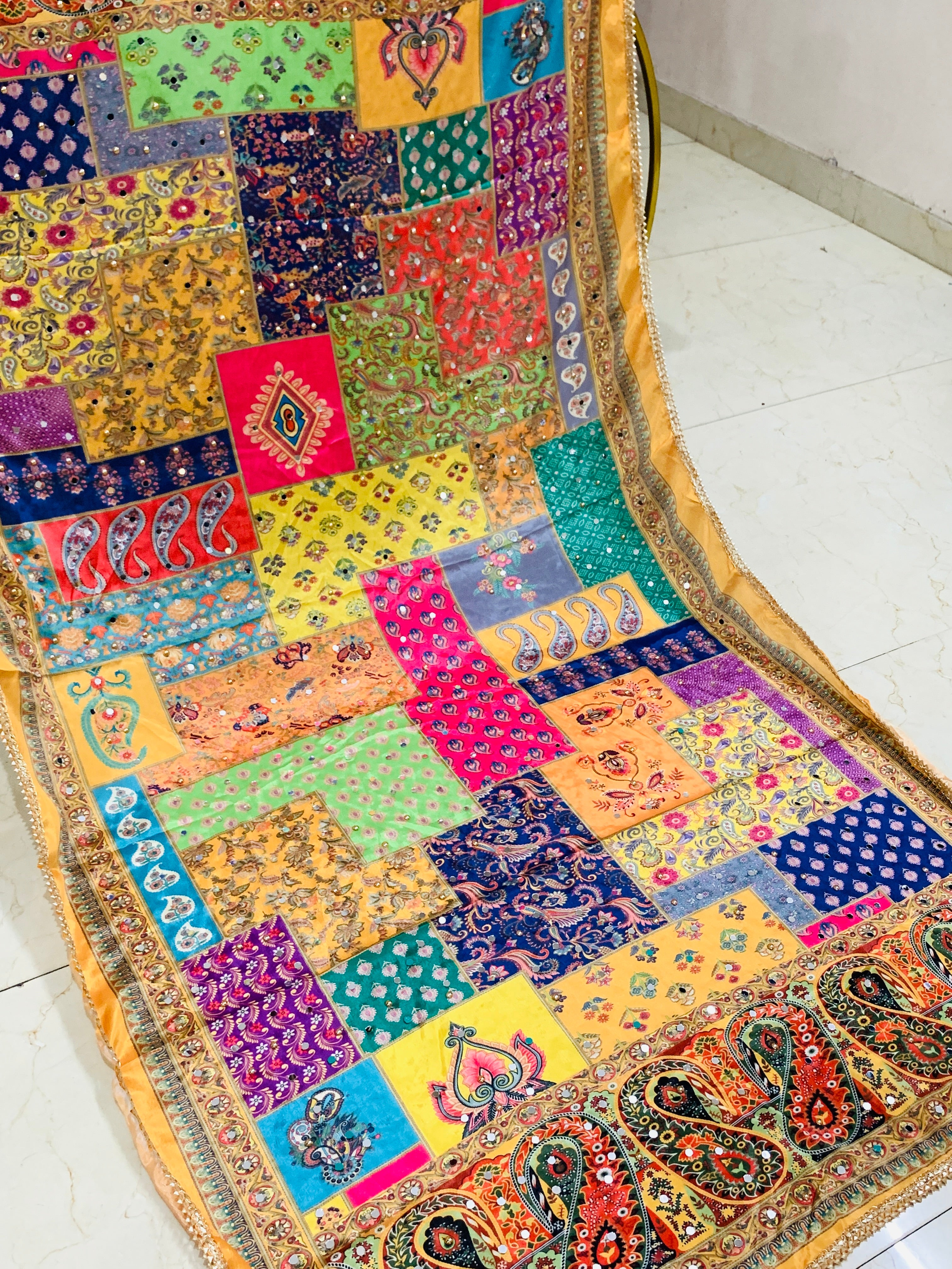 SS Creations Mirror Work Dupatta YELLOW MULTI