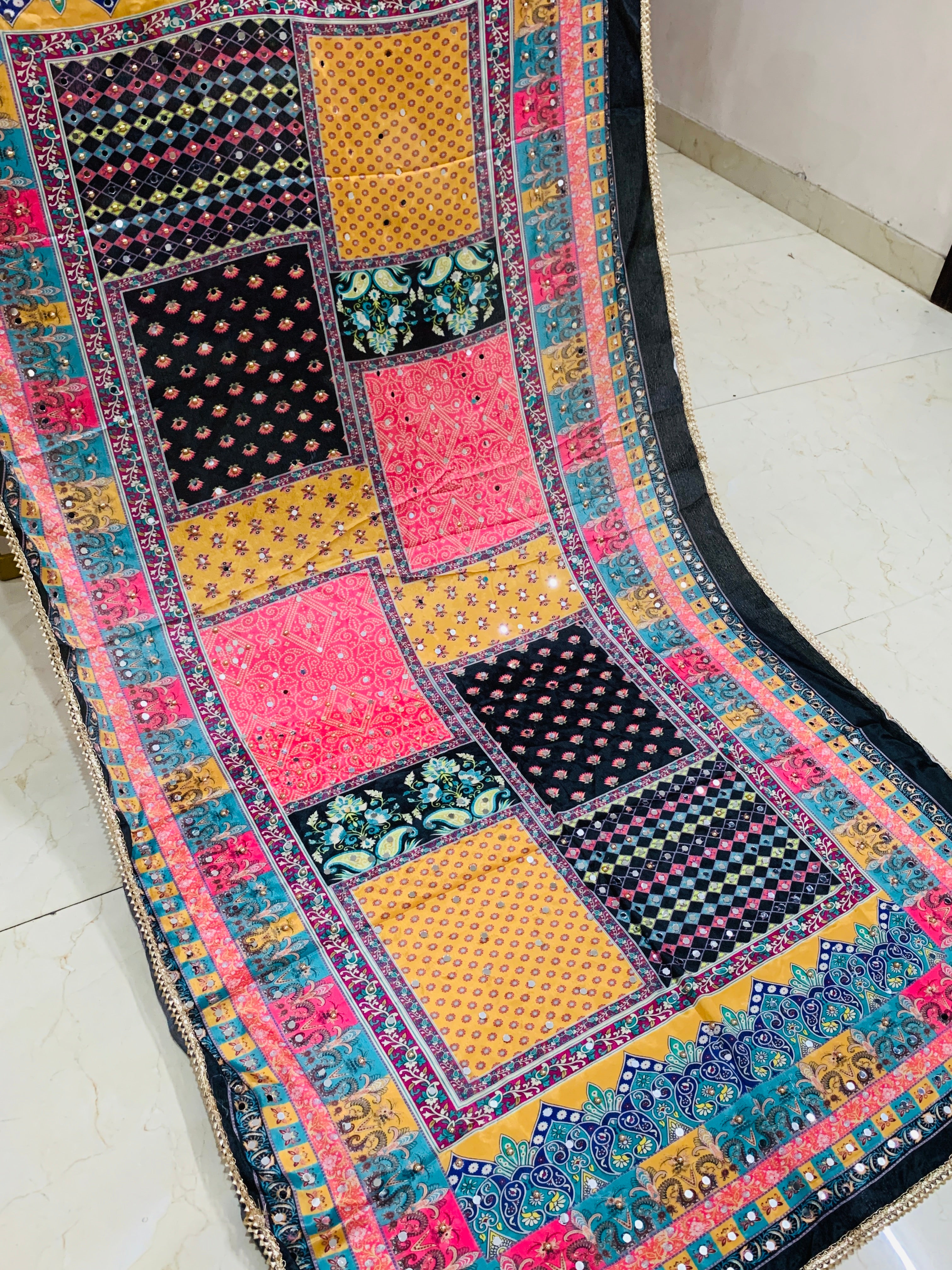 SS Creations Mirror Work Dupatta BLACK MULTI