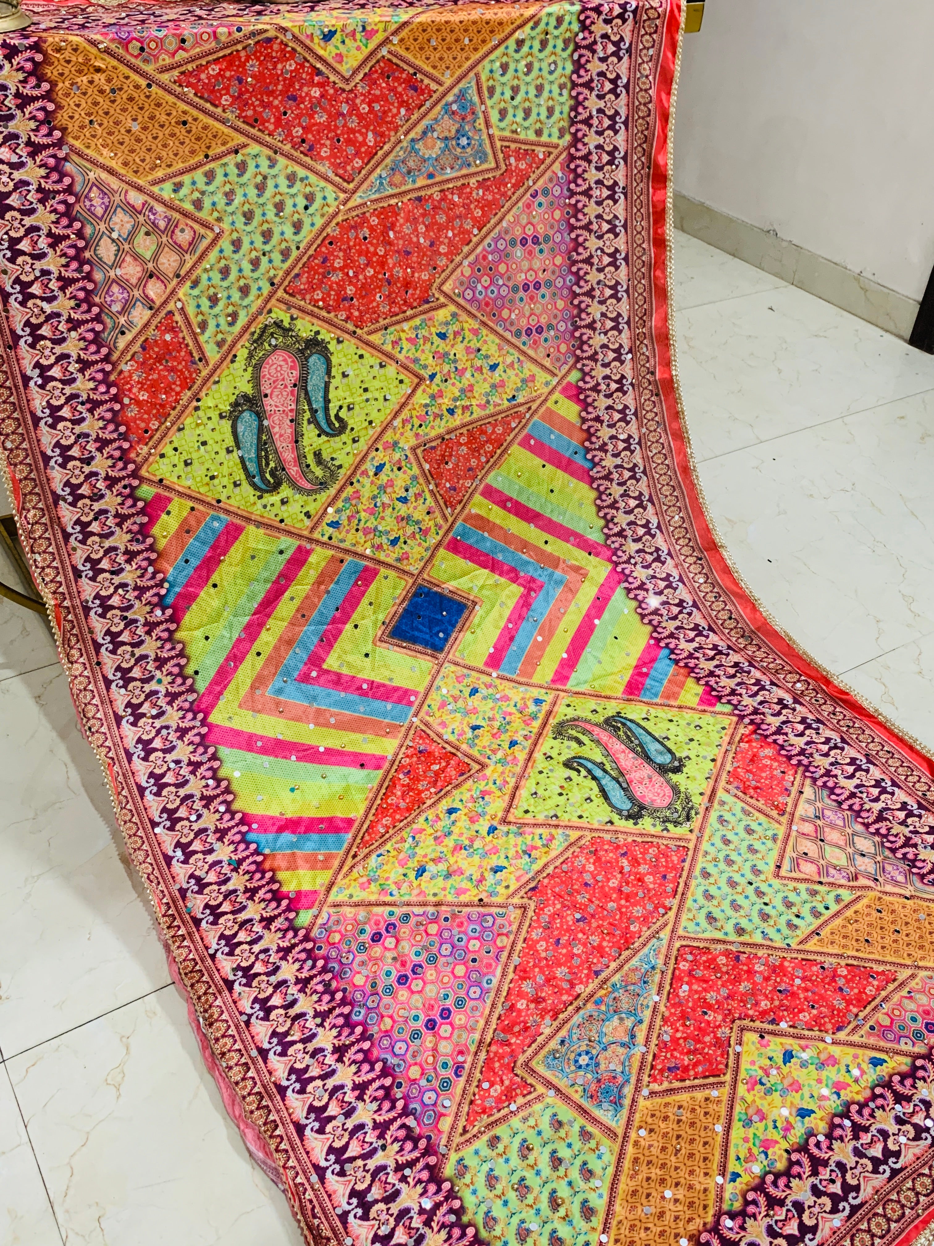 SS Creations Mirror Work Dupatta TRIANGLE MULTI