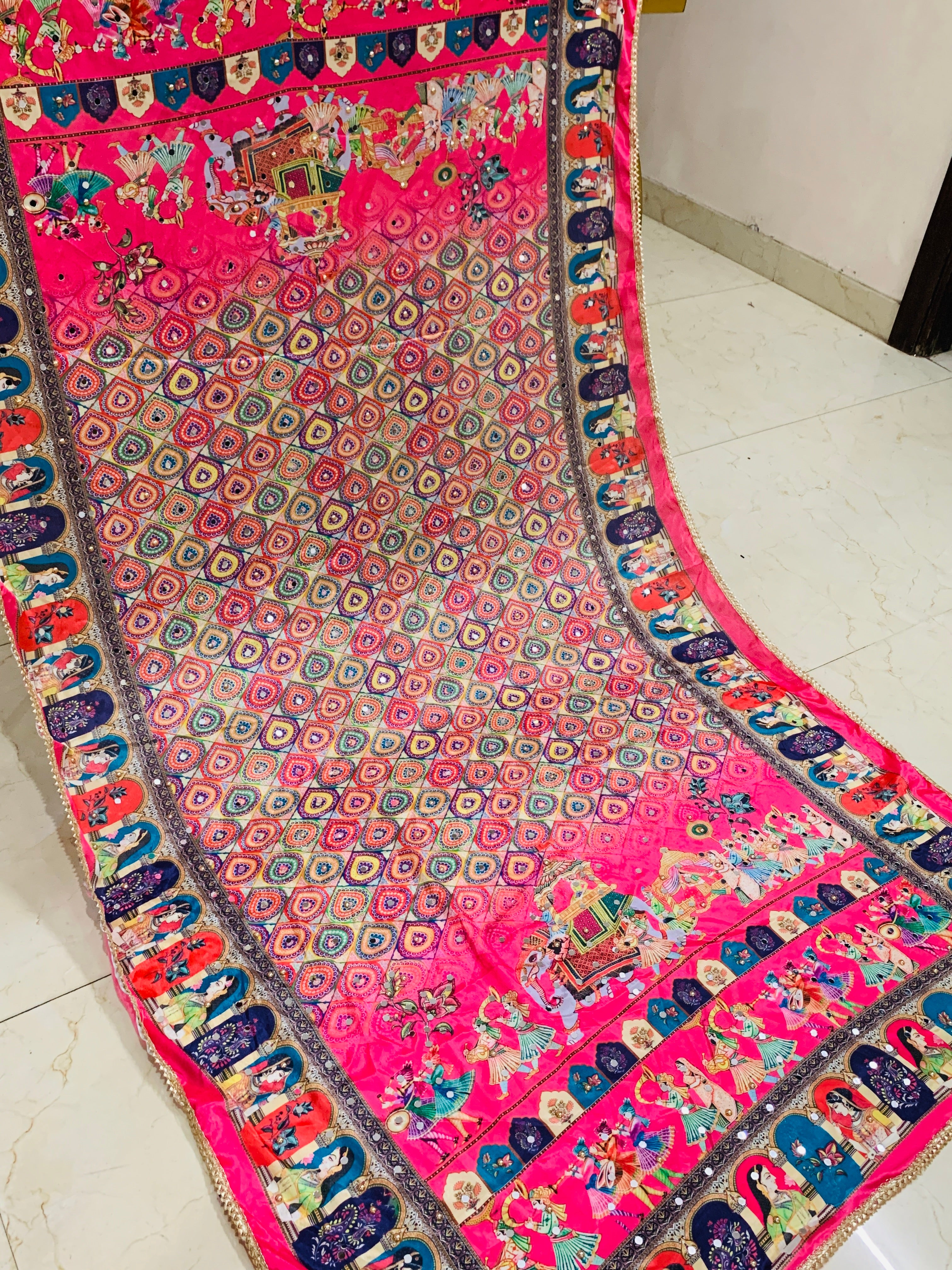 SS Creations Mirror Work Dupatta RED MUGHAL