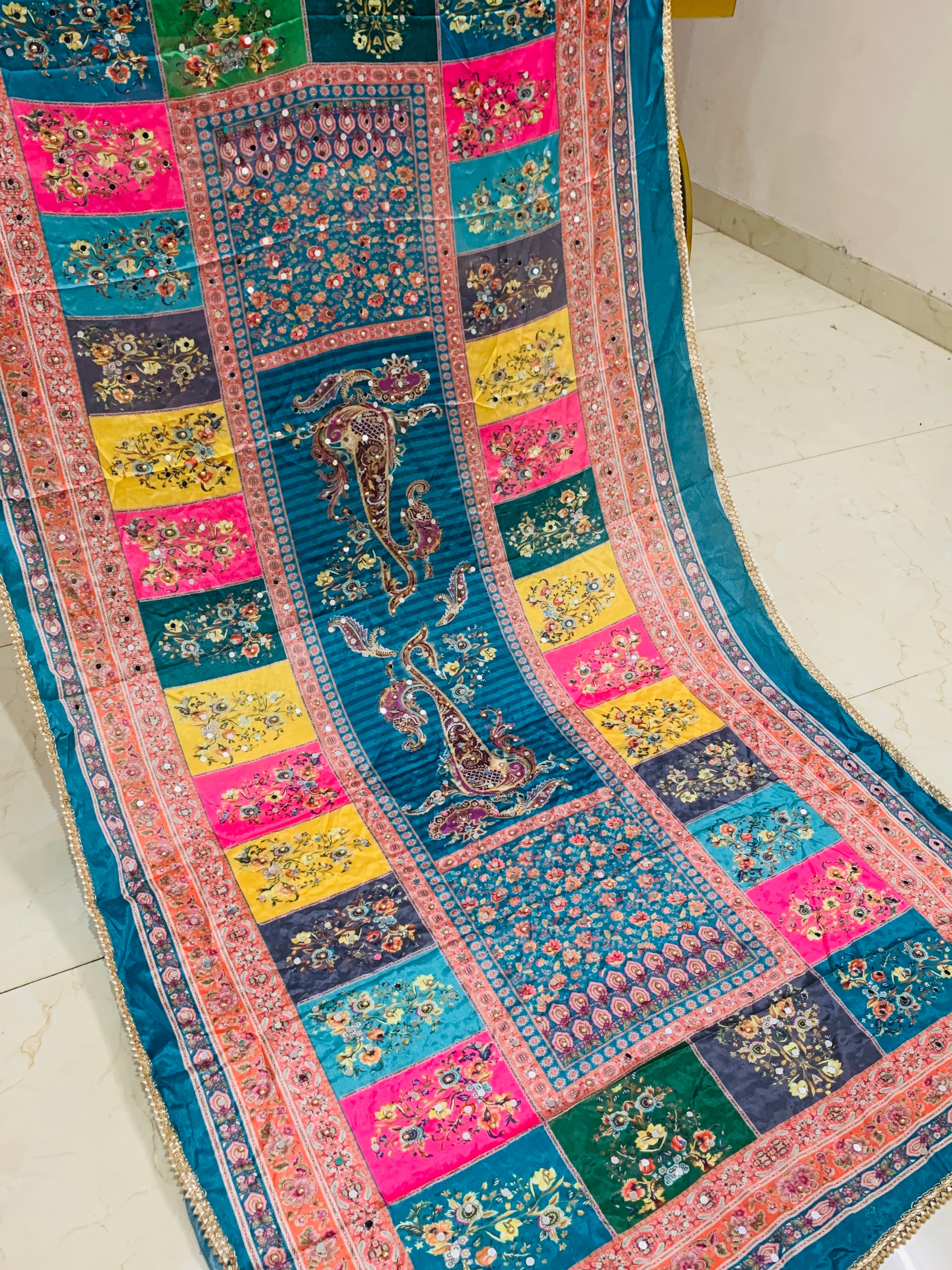SS Creations Mirror Work Dupatta FIROZI BOX