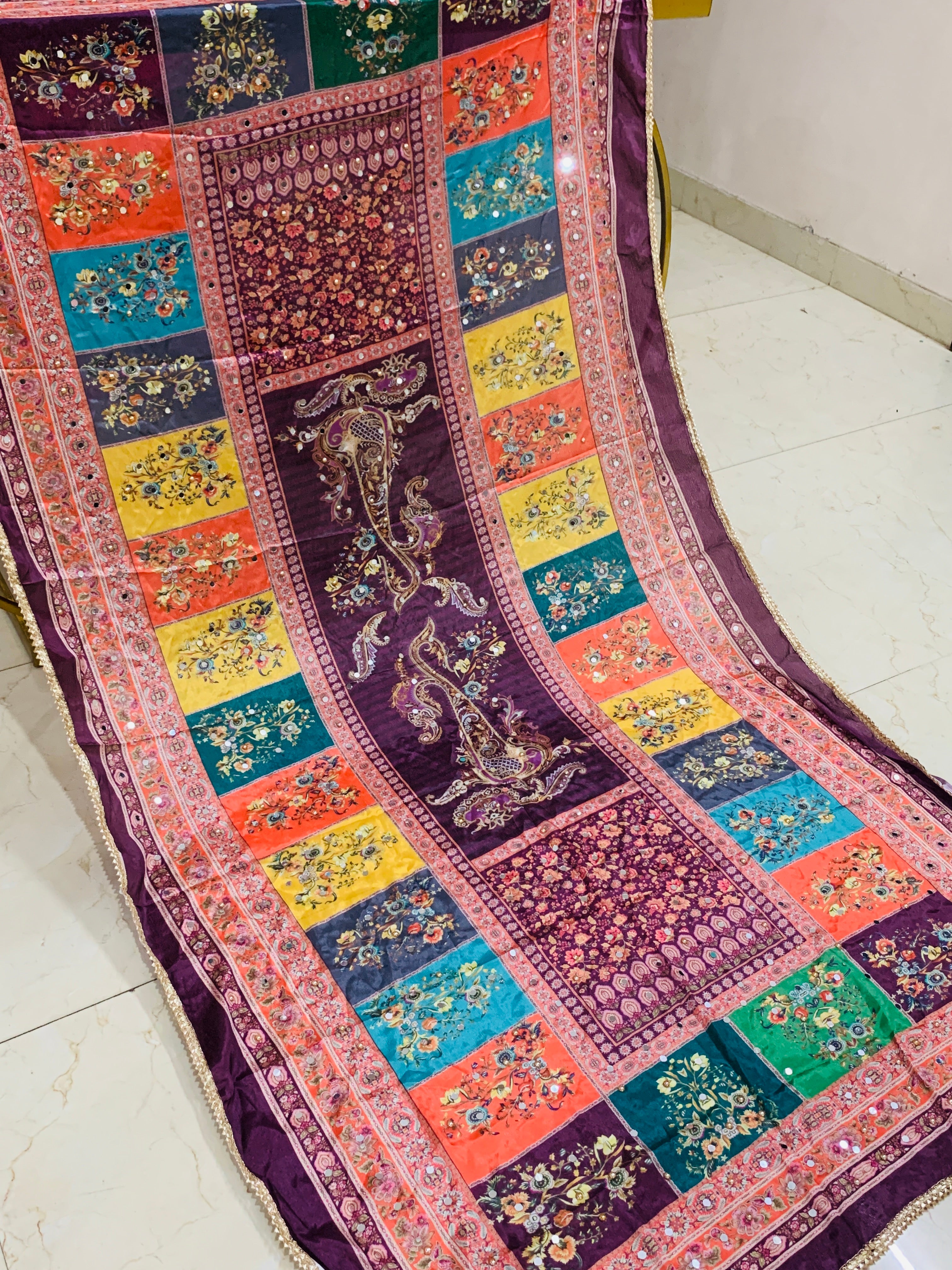 SS Creations Mirror Work Dupatta PURPLE BOX