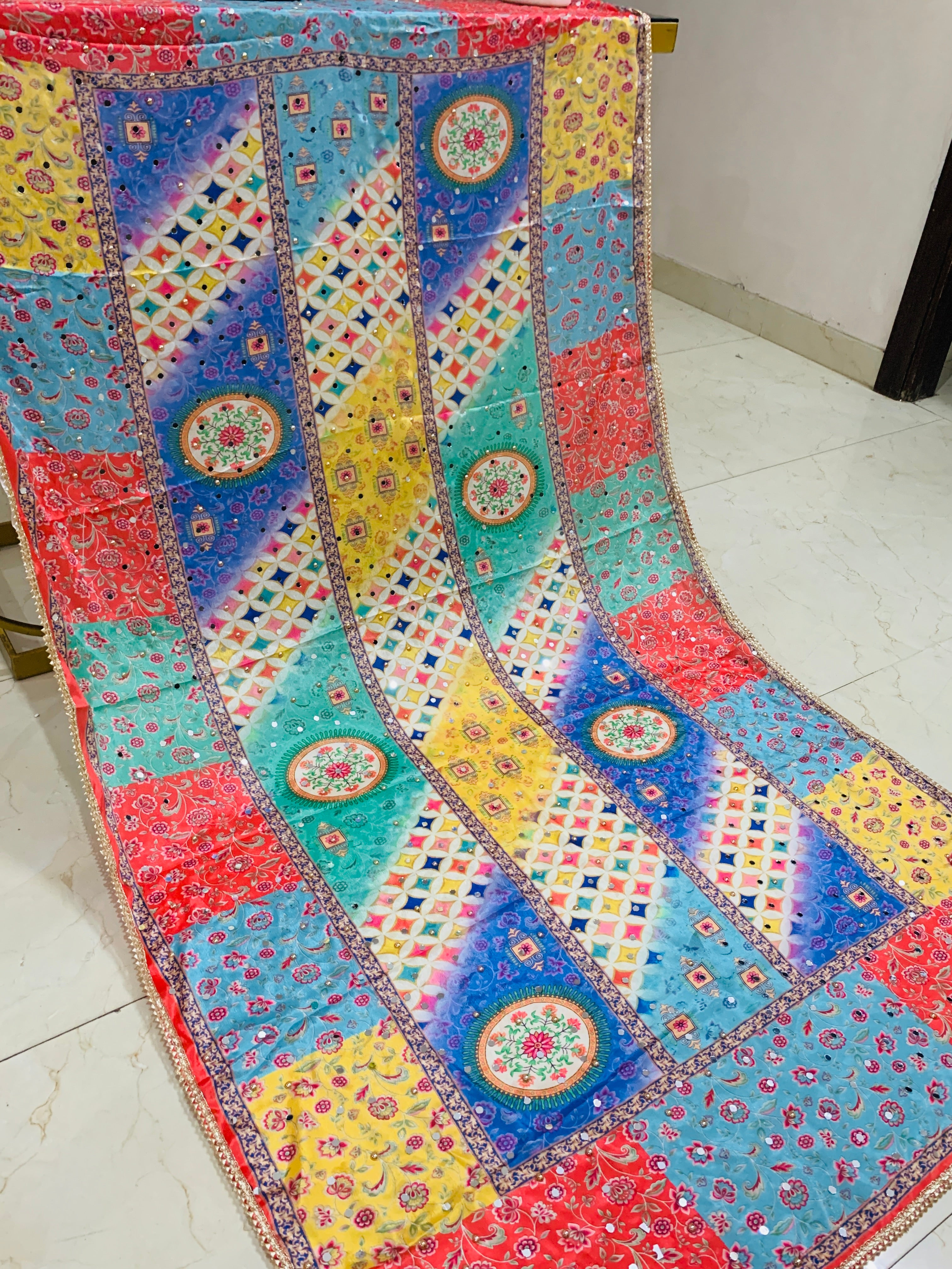 SS Creations Mirror Work Dupatta WHITE SLIDES