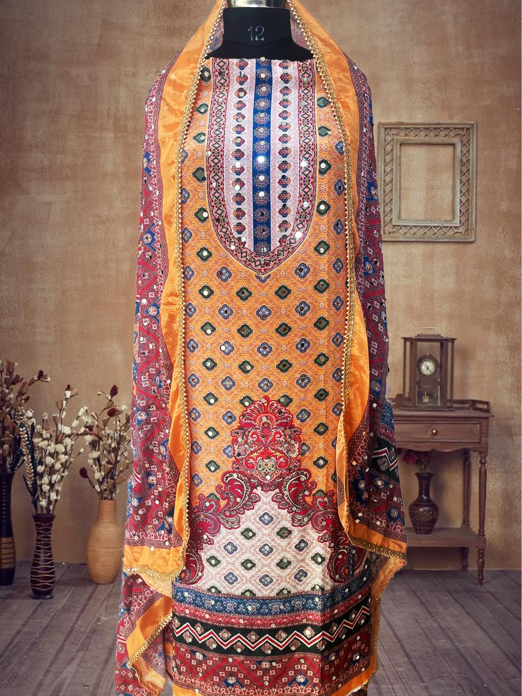 SS Creations Karachi Suit Yellow temple