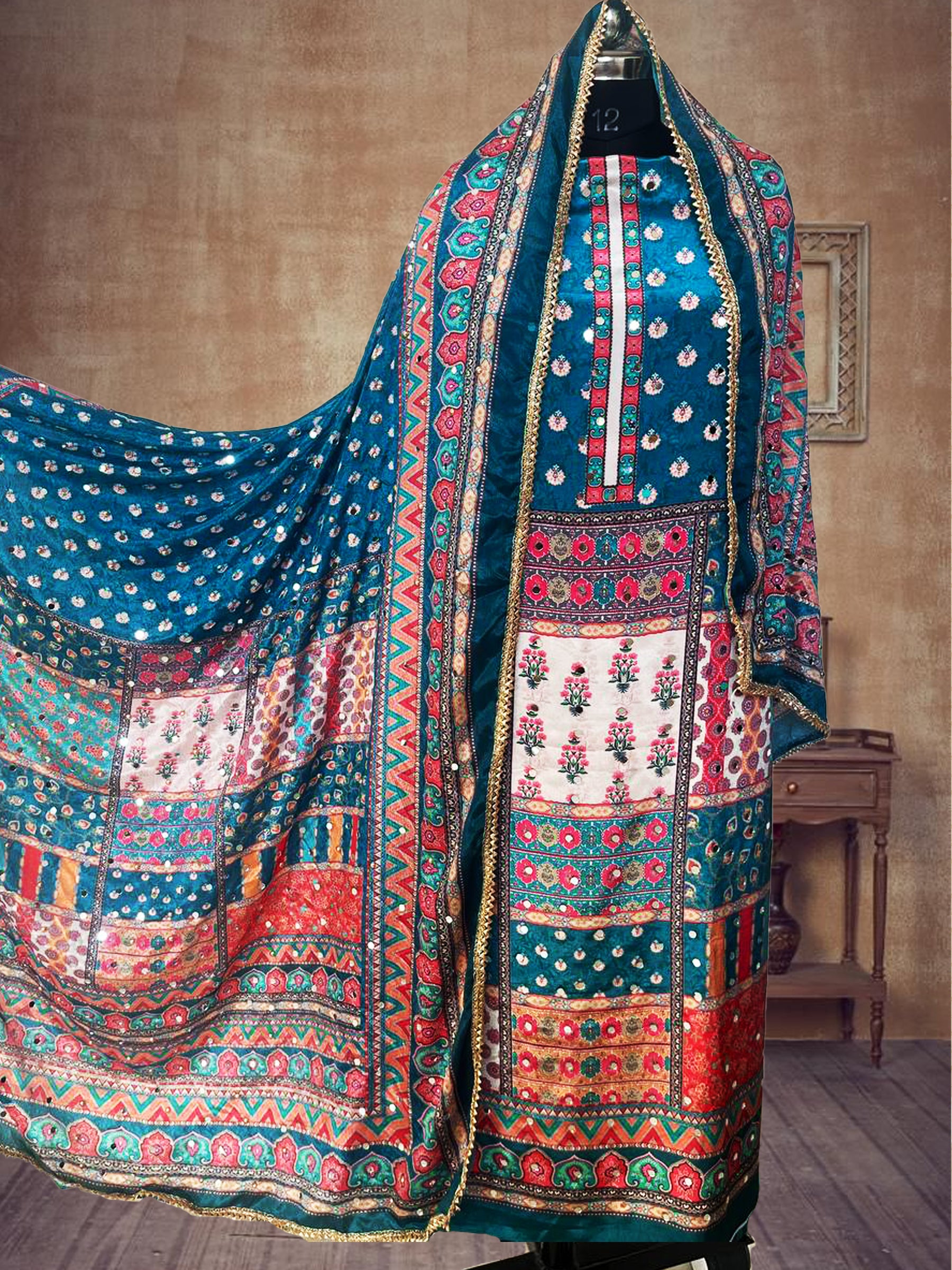 SS Creations Karachi Suit firozi half