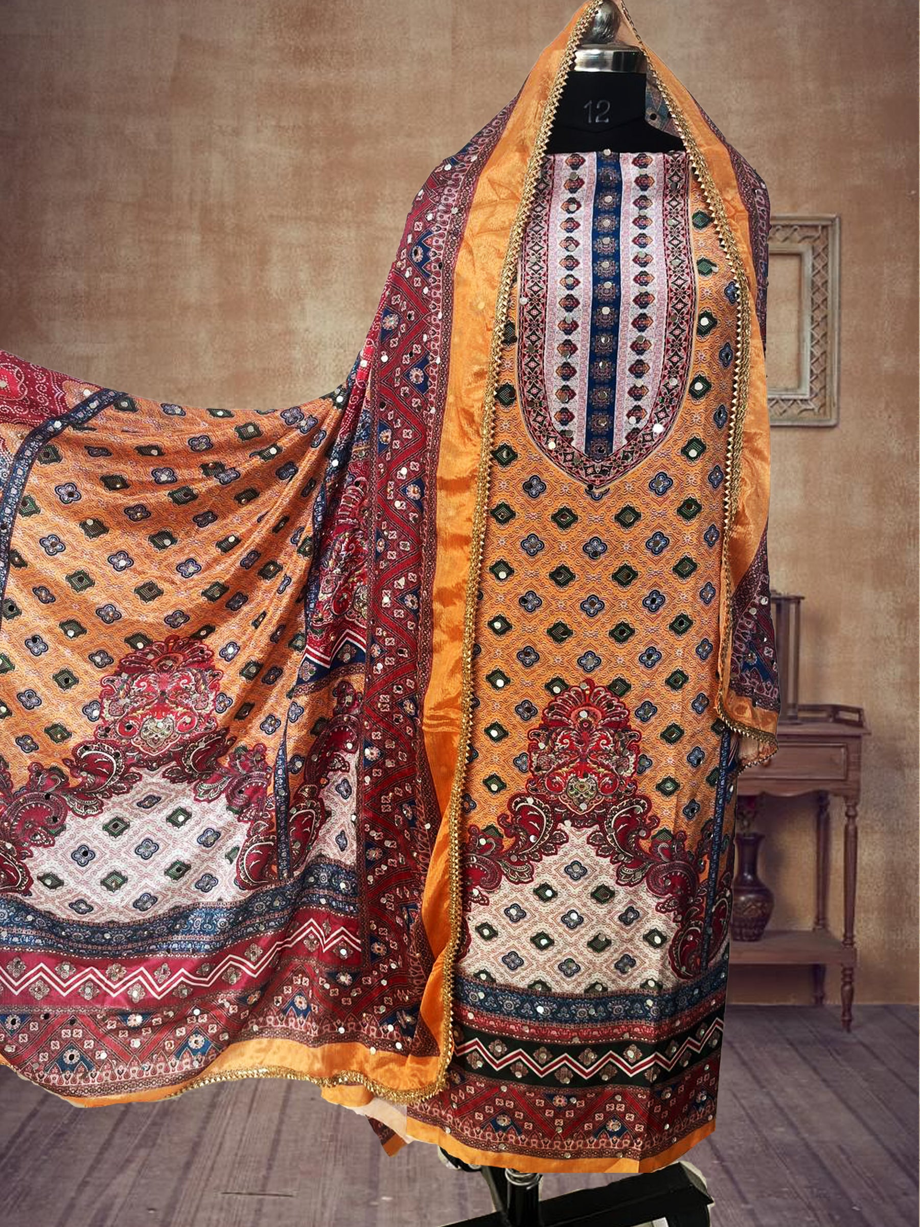 SS Creations Karachi Suit Yellow temple