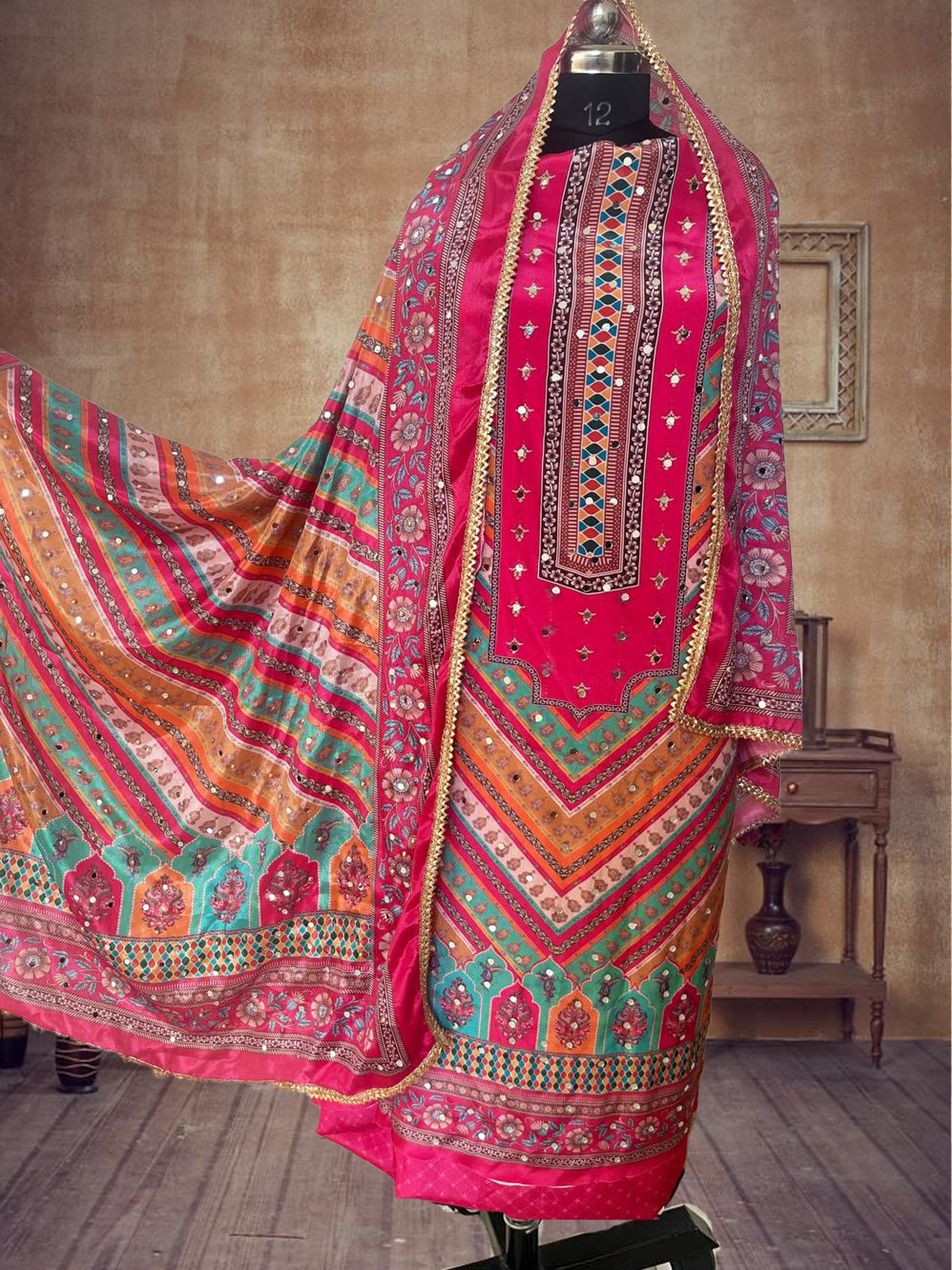SS Creations Karachi Suit pink zigzag