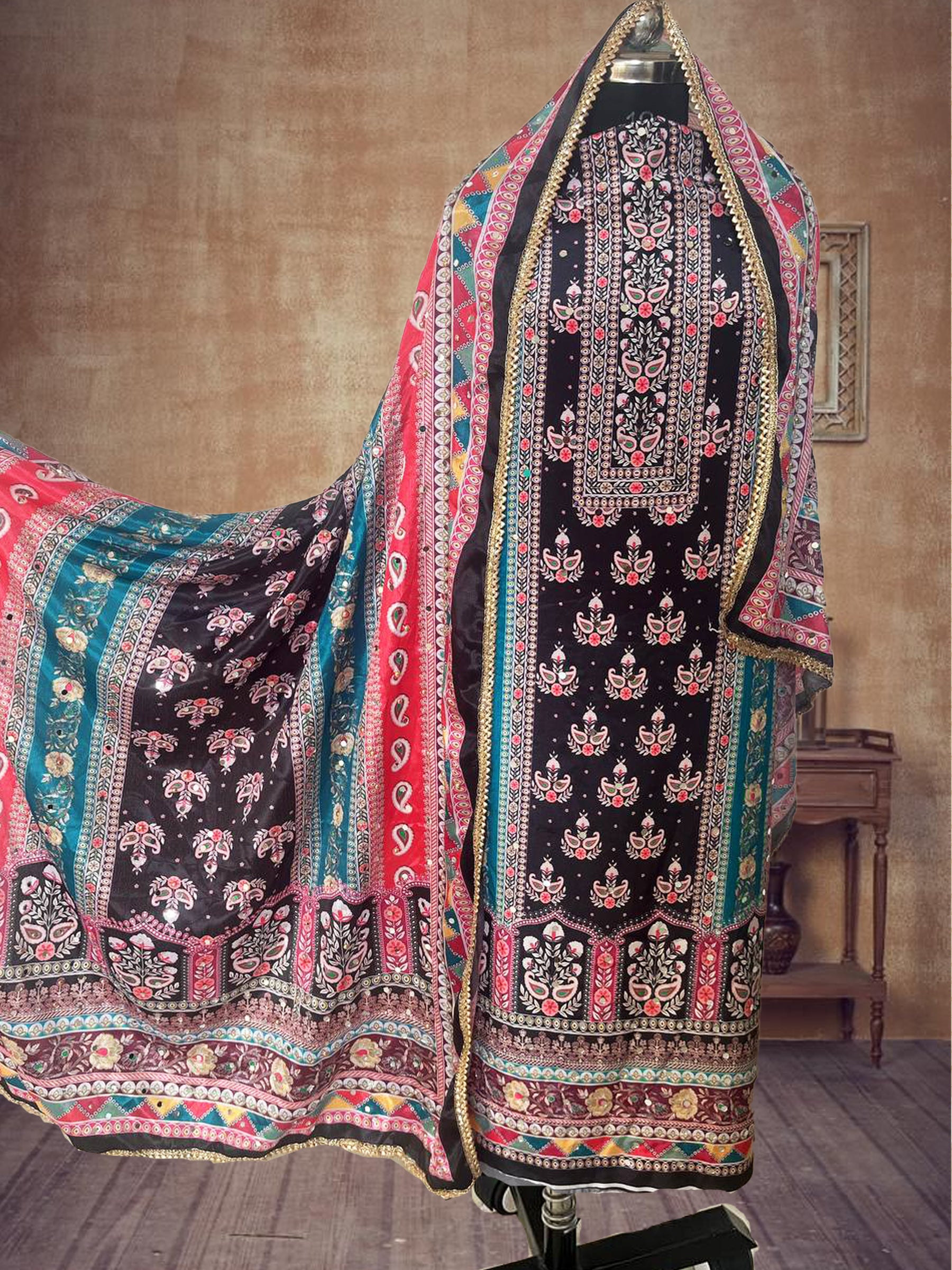SS Creations Karachi Suit Black boti