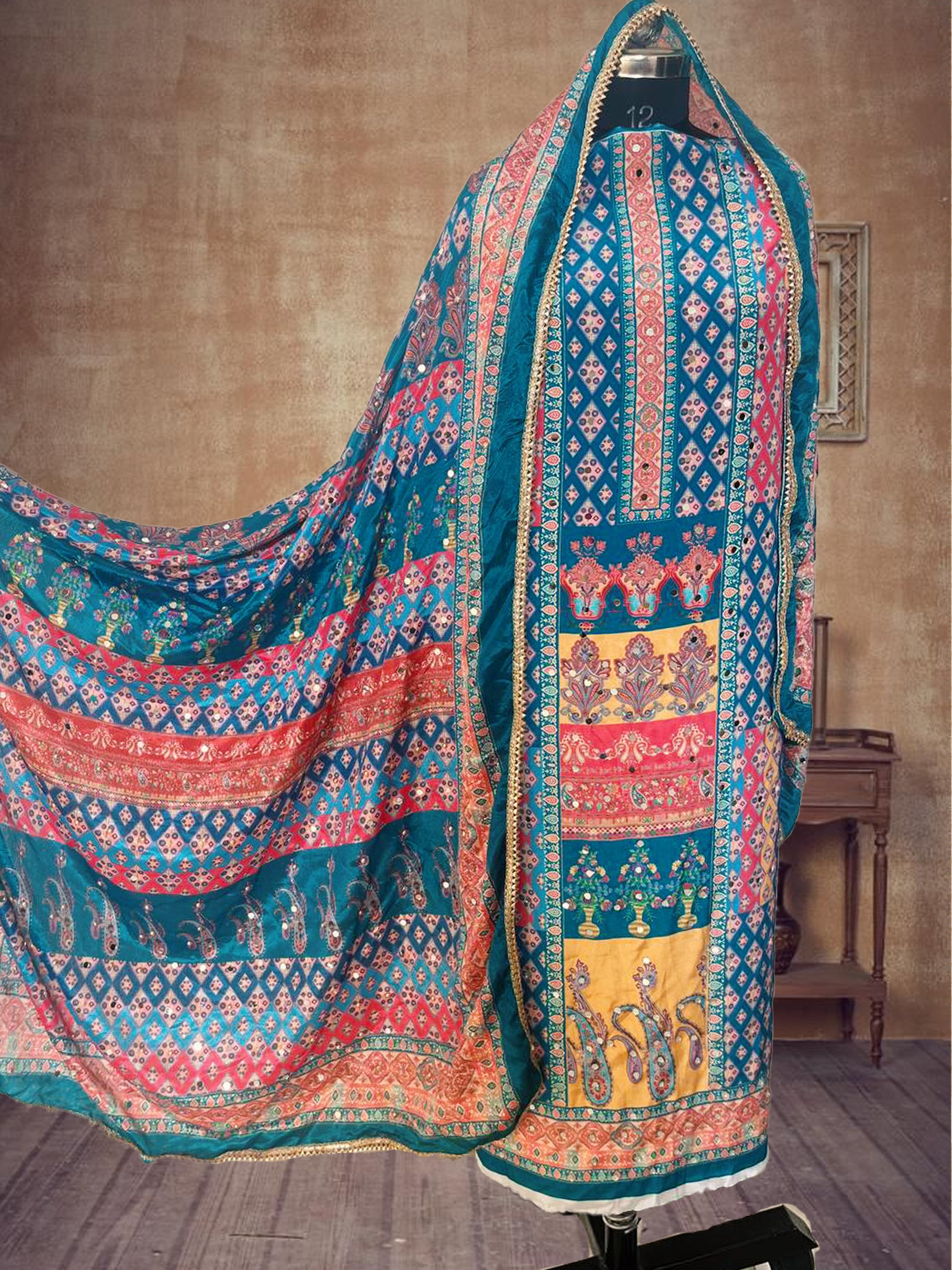 SS Creations Karachi Suit blue lining