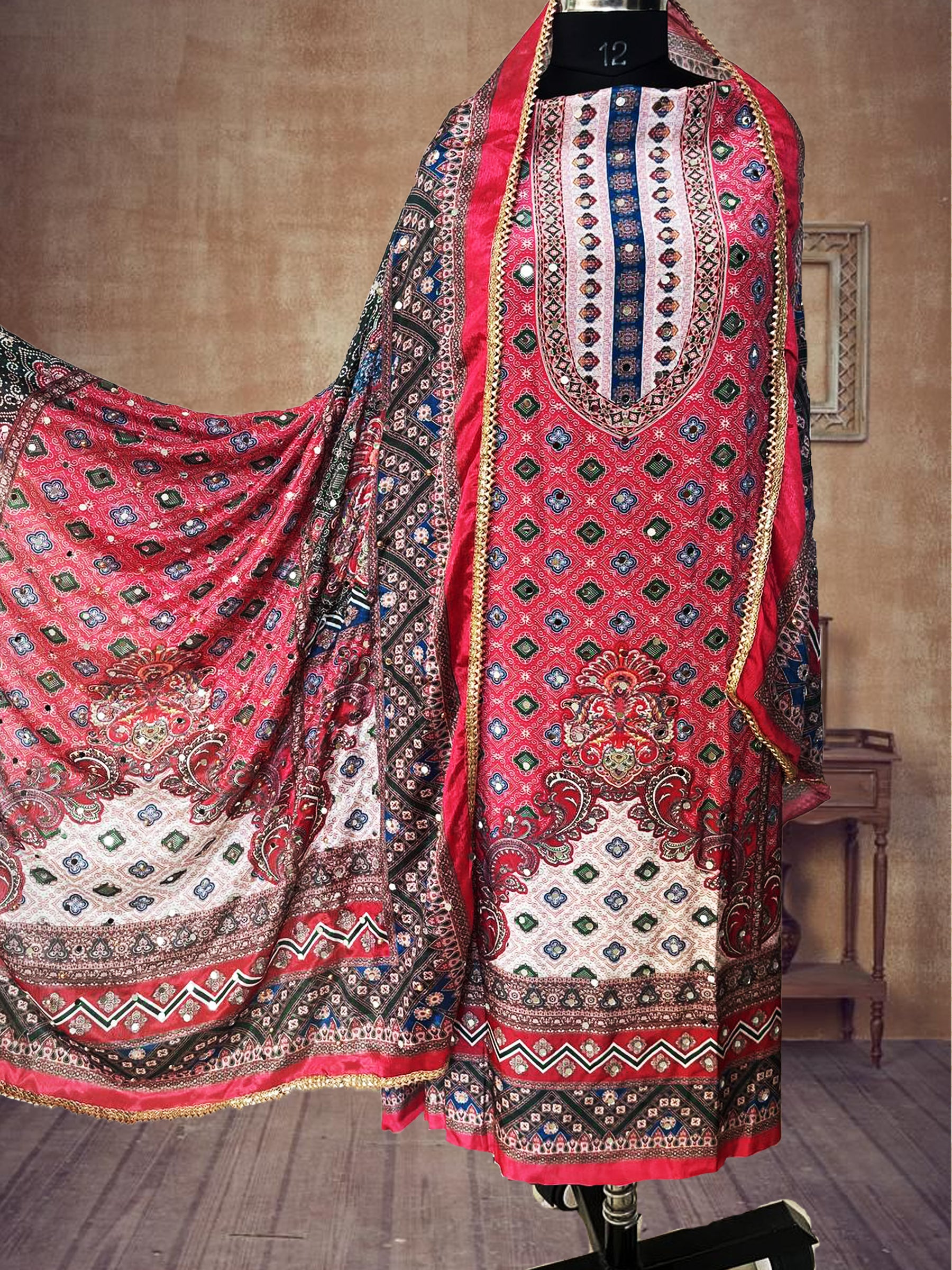 SS Creations Karachi Suit Red temple