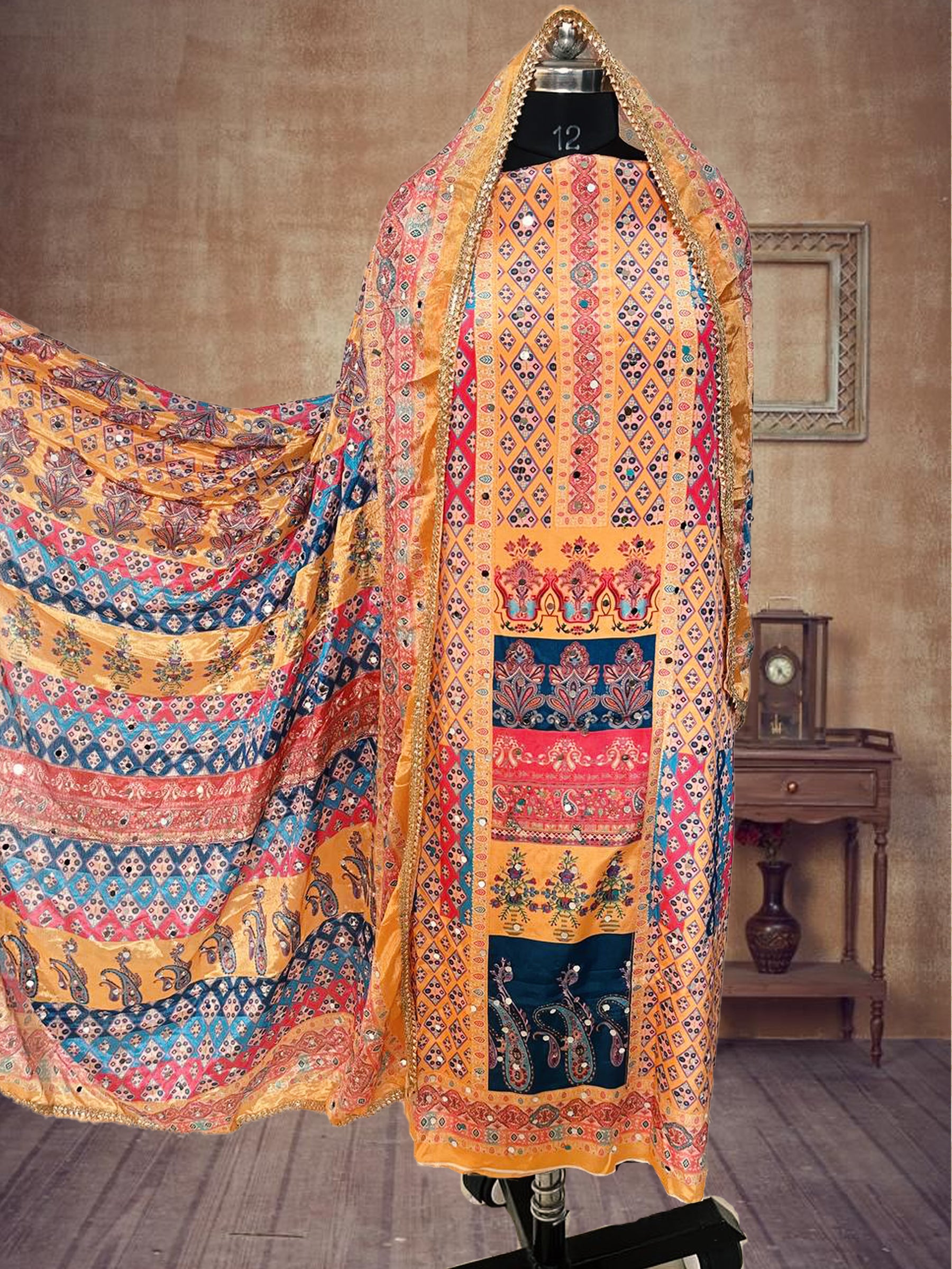 SS Creations Karachi Suit Yellow Lining