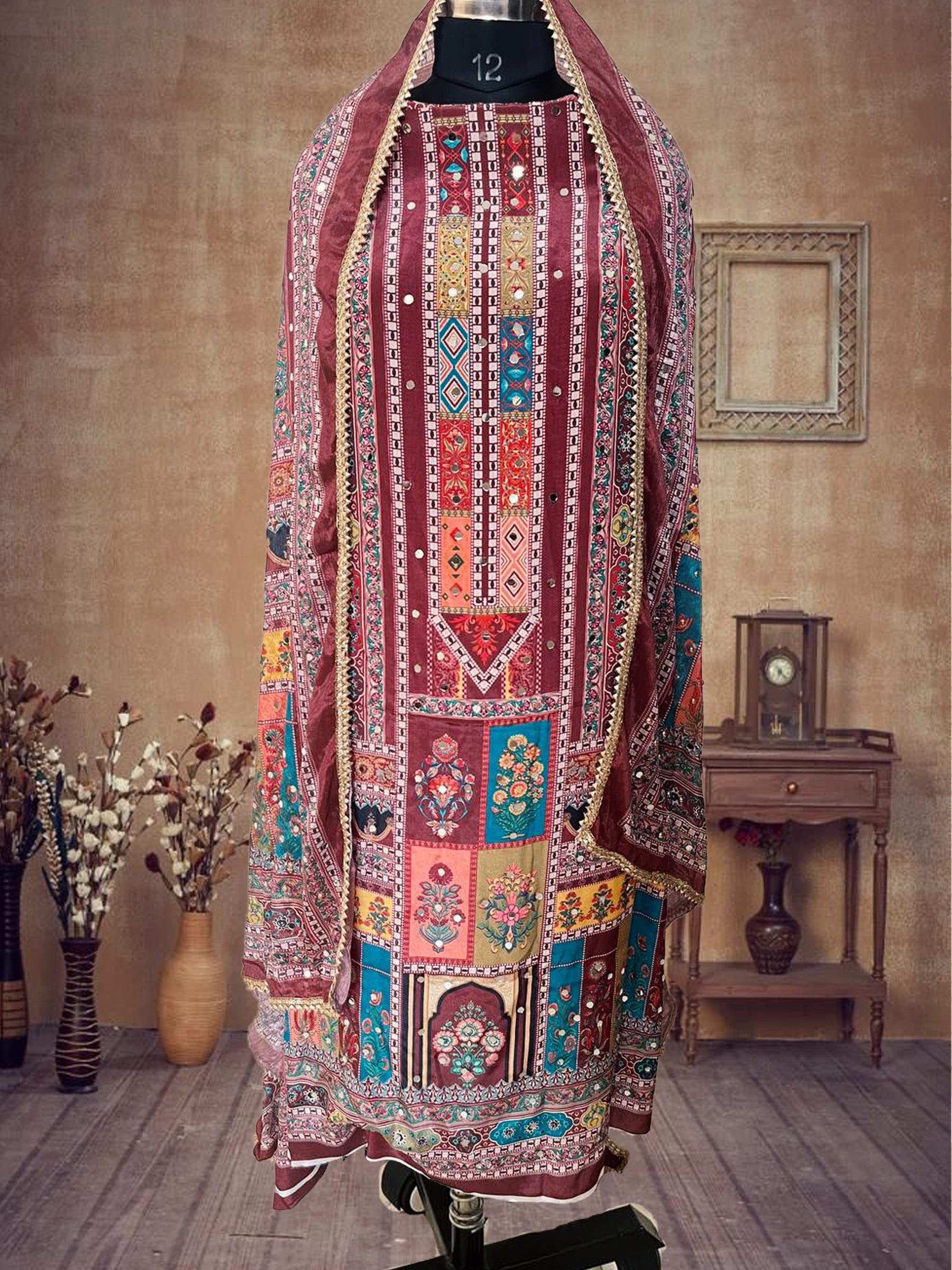 SS Creations Karachi Suit brown panel