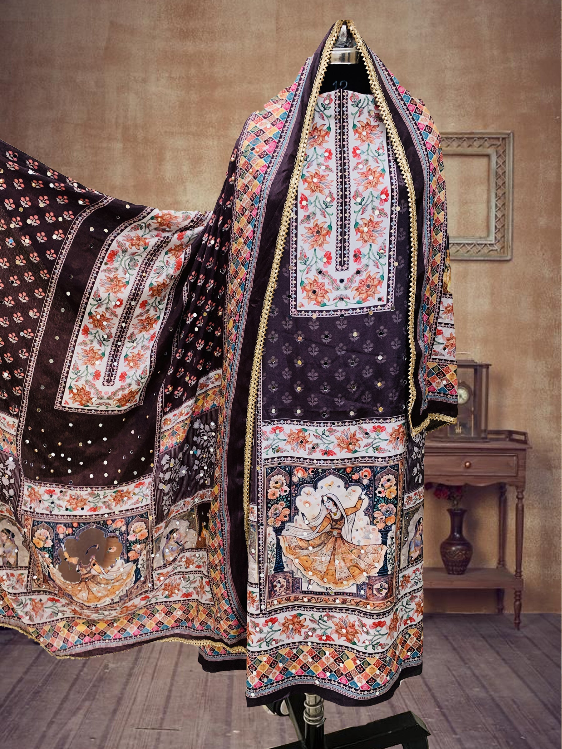 SS Creations Karachi Suit BROWN DOLL