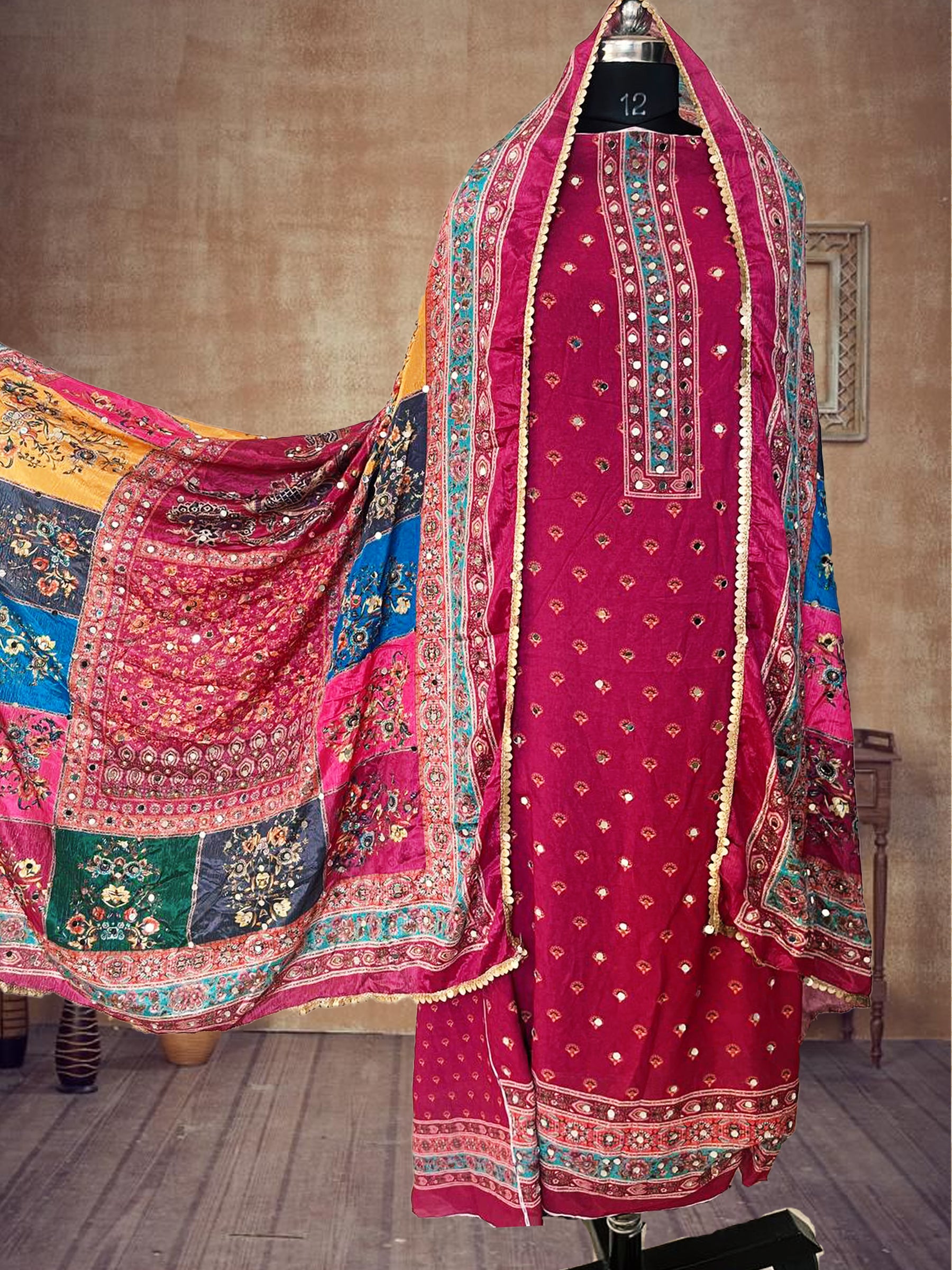 SS Creations Karachi Suit mauve dots
