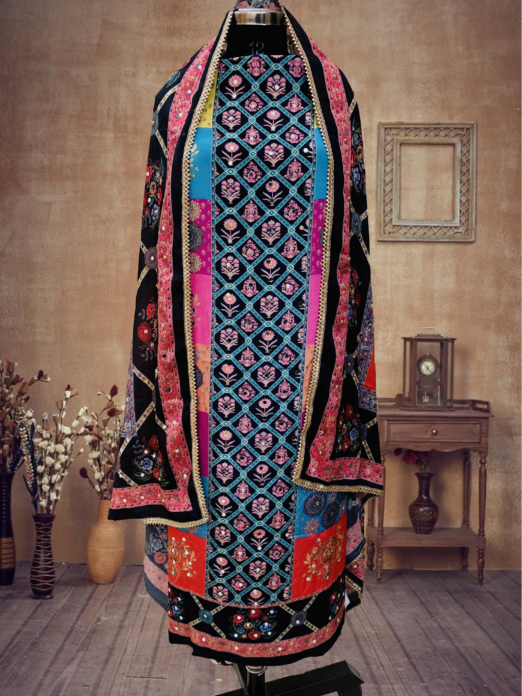 SS Creations Karachi Suit BLACK diamond boxes