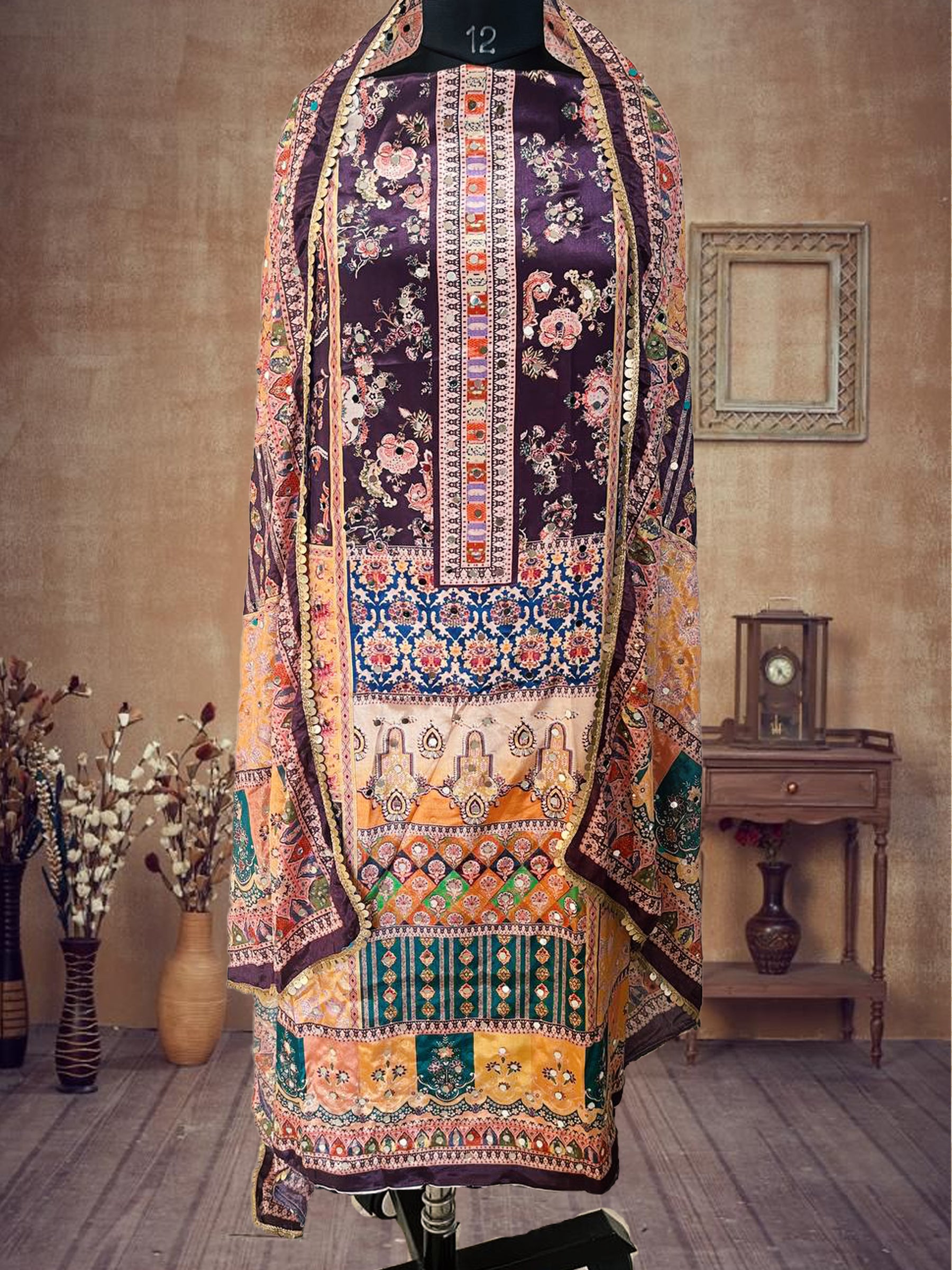 SS Creations Karachi Suit purple half