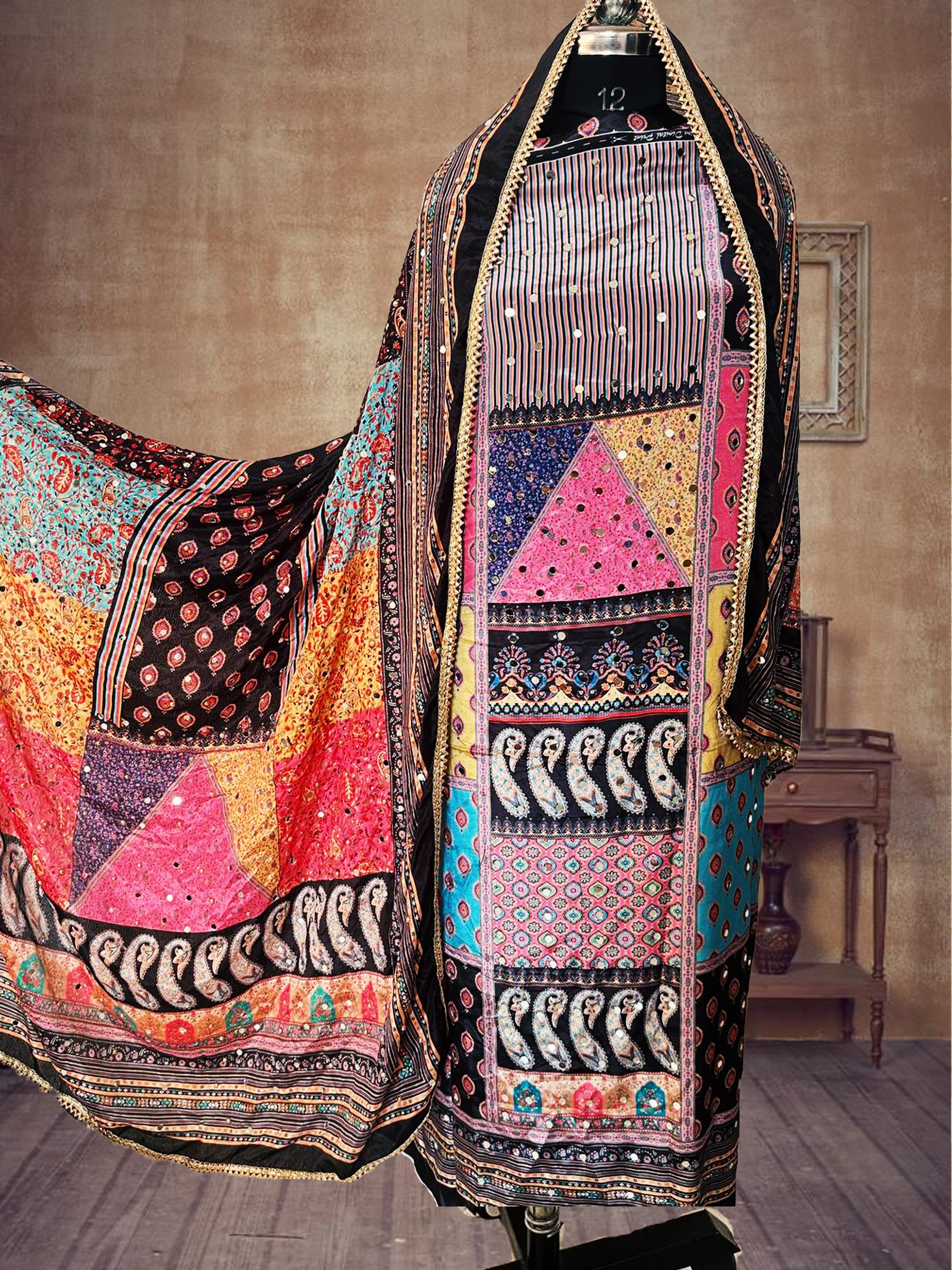 SS Creations Karachi Suit black triangle