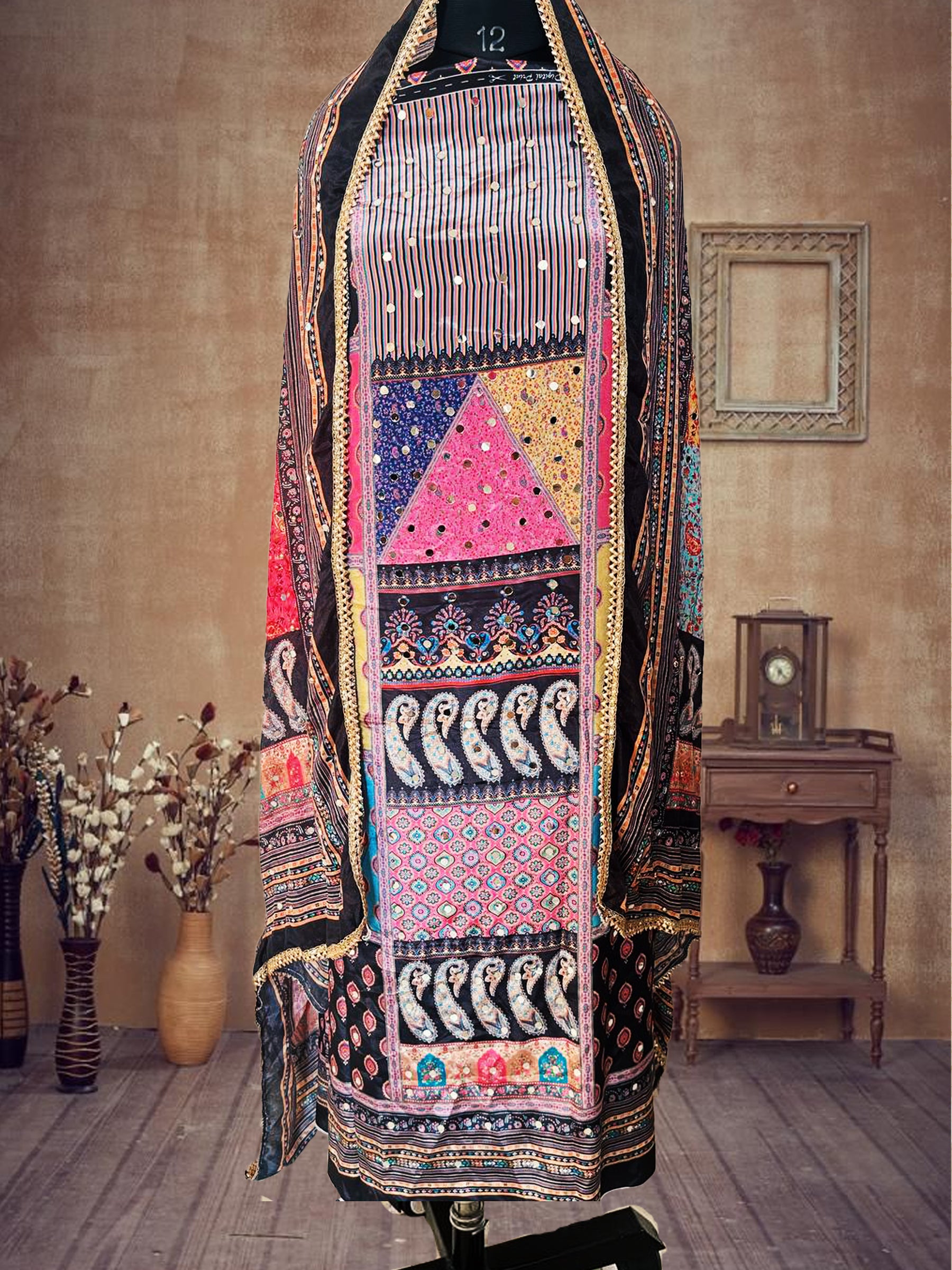 SS Creations Karachi Suit Black Triangle