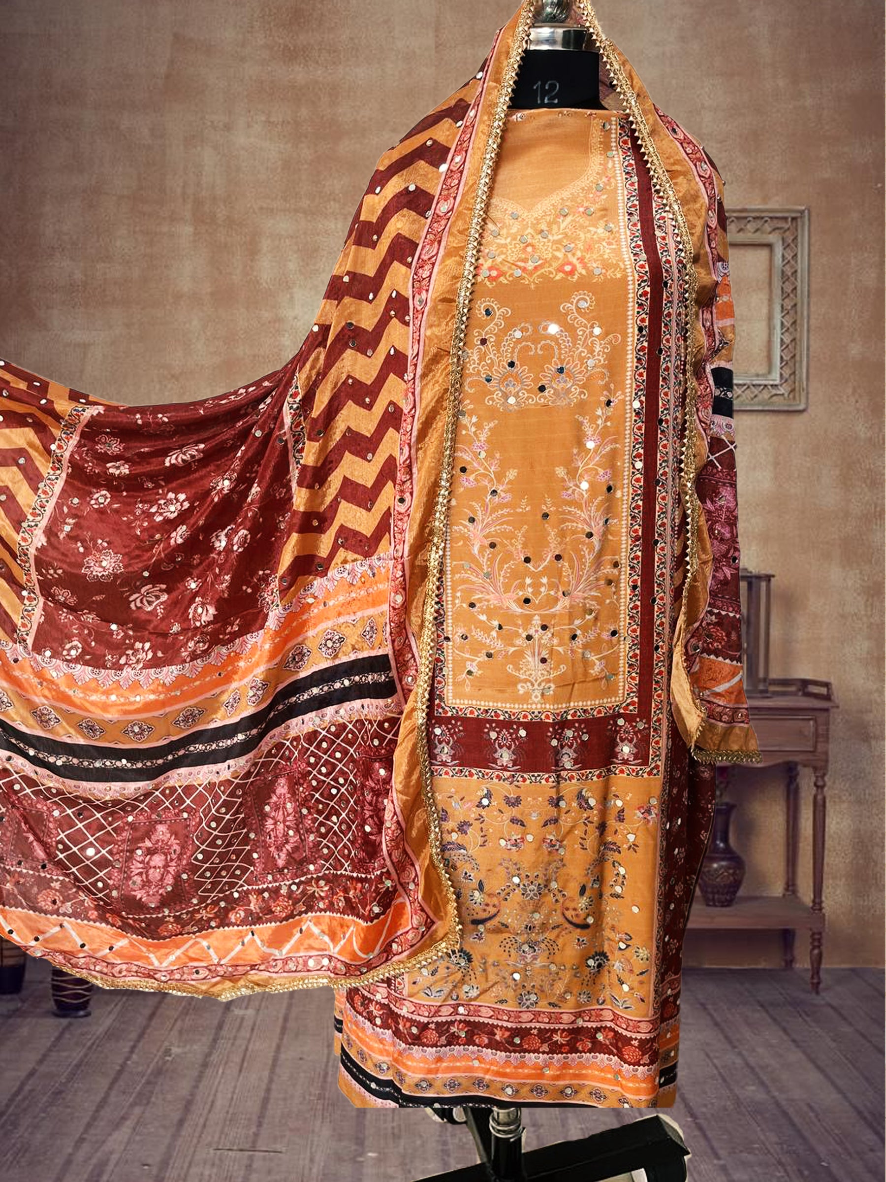 SS Creations Karachi Suit yellow brown