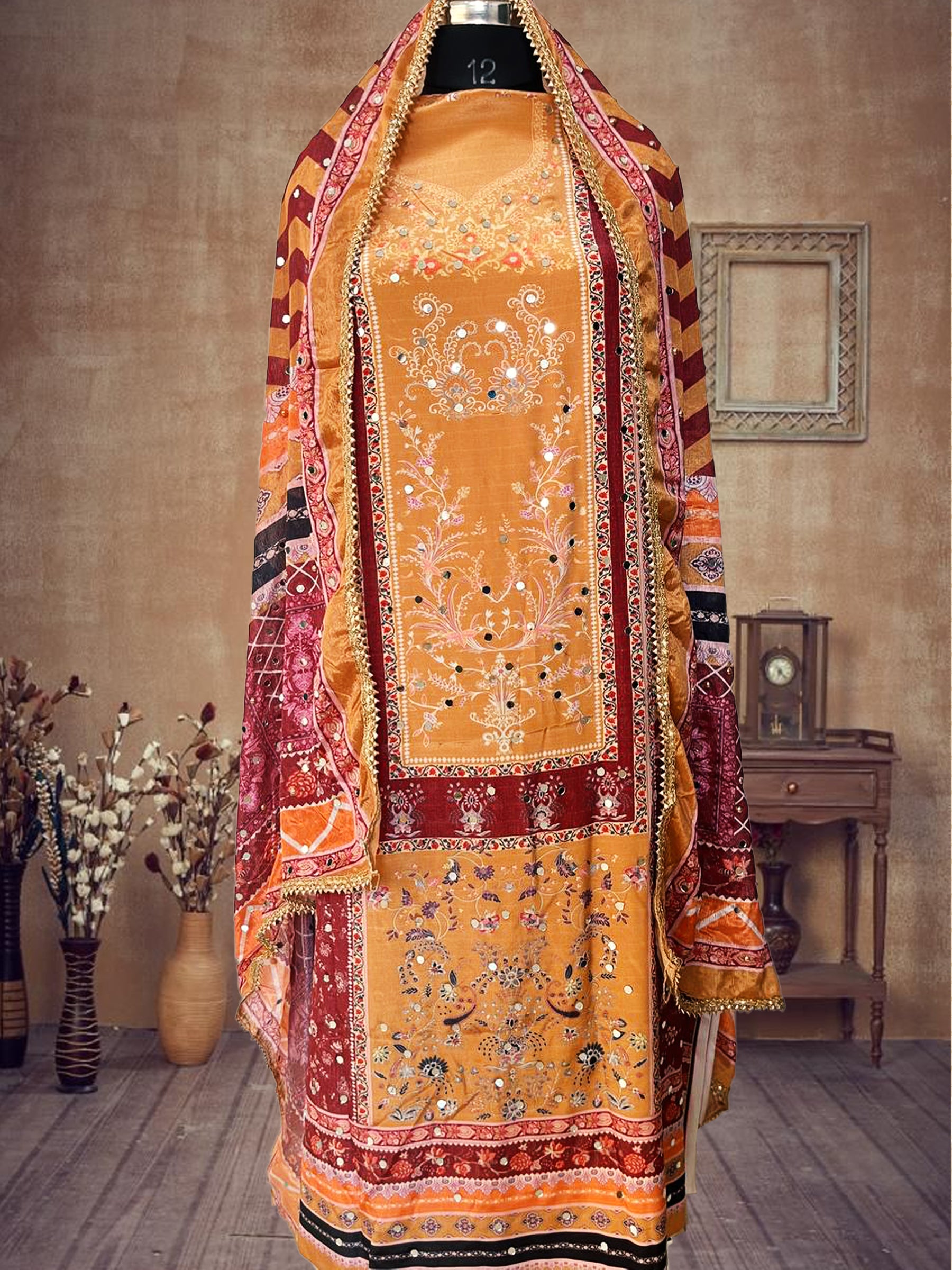 SS Creations Karachi Suit Yellow brown