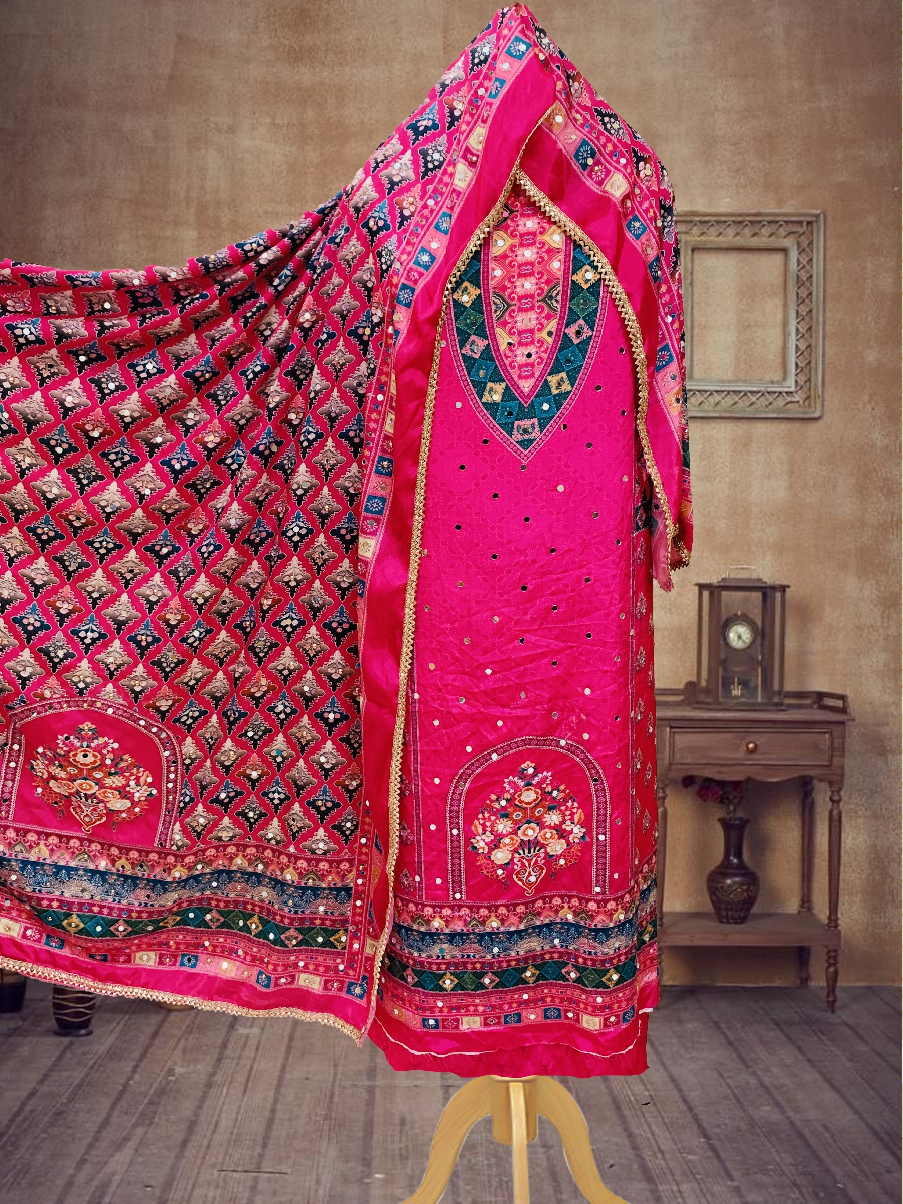 SS Creations Karachi Suit PINK BIGNECK