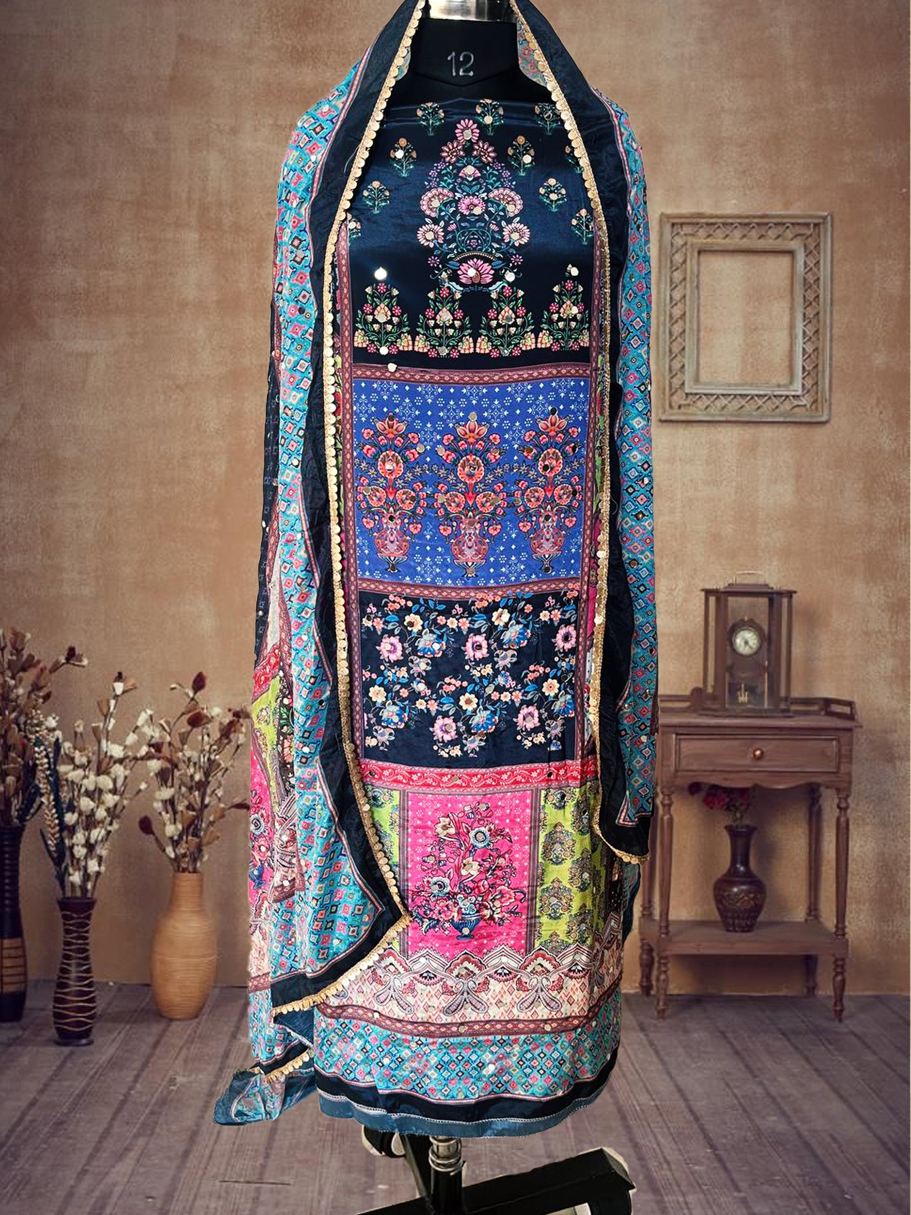 SS Creations Karachi Suit black green multi