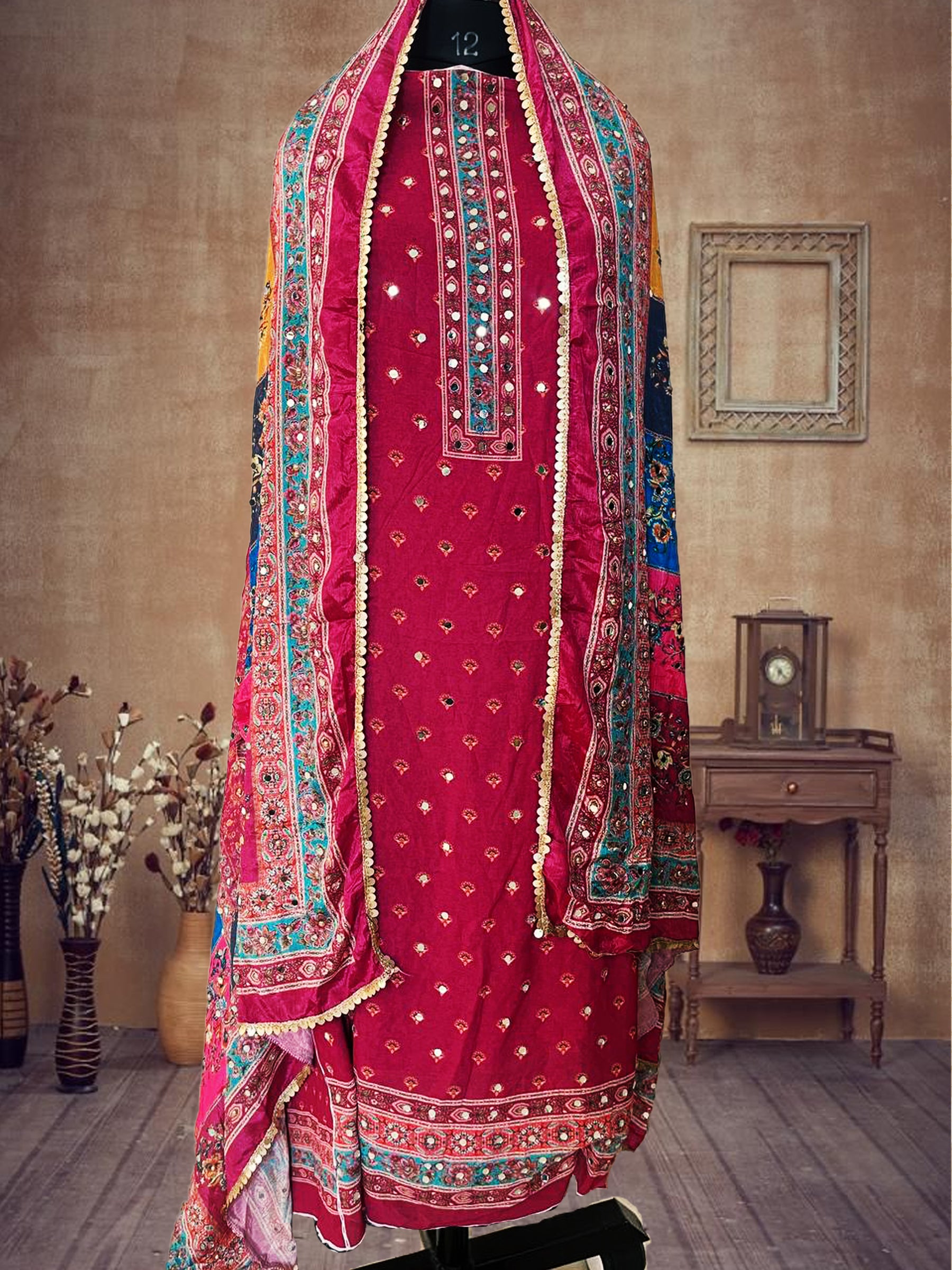 SS Creations Karachi Suit mauve dots