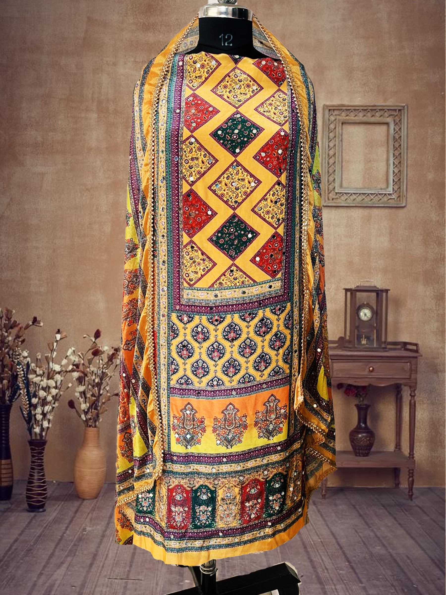 SS Creations Karachi Suit yellow burfi
