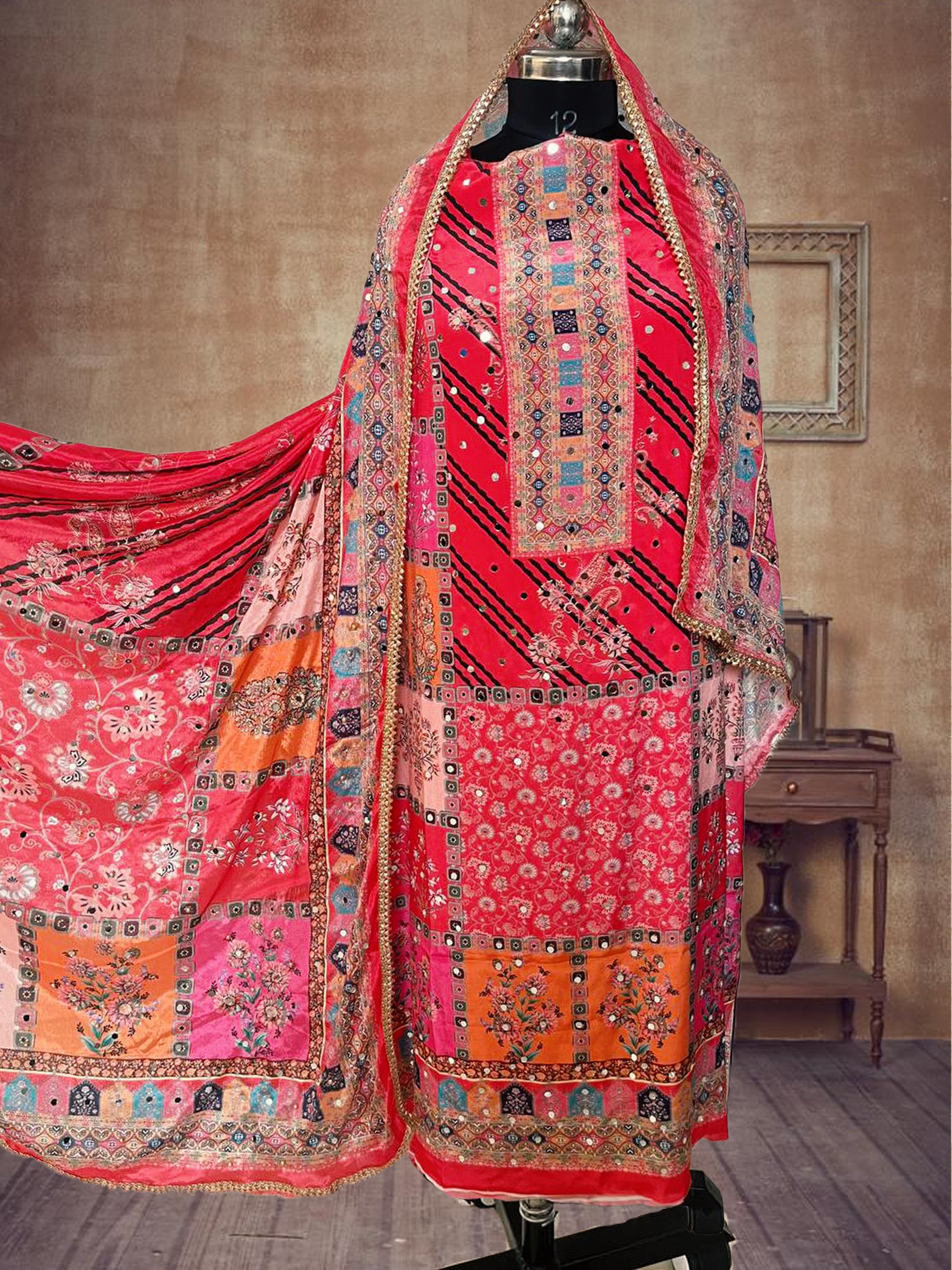 SS Creations Karachi Suit pink lehariya