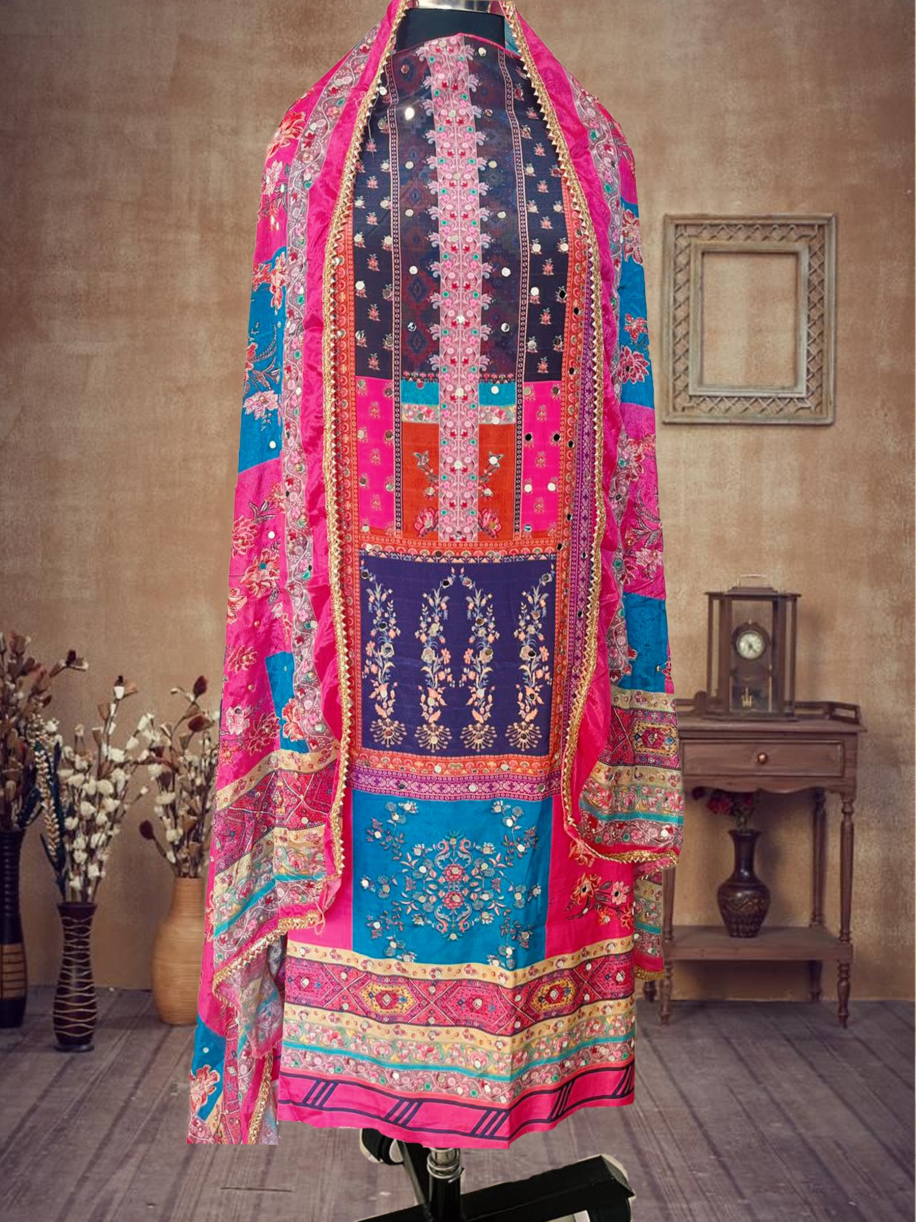 SS Creations Karachi Suit pink black