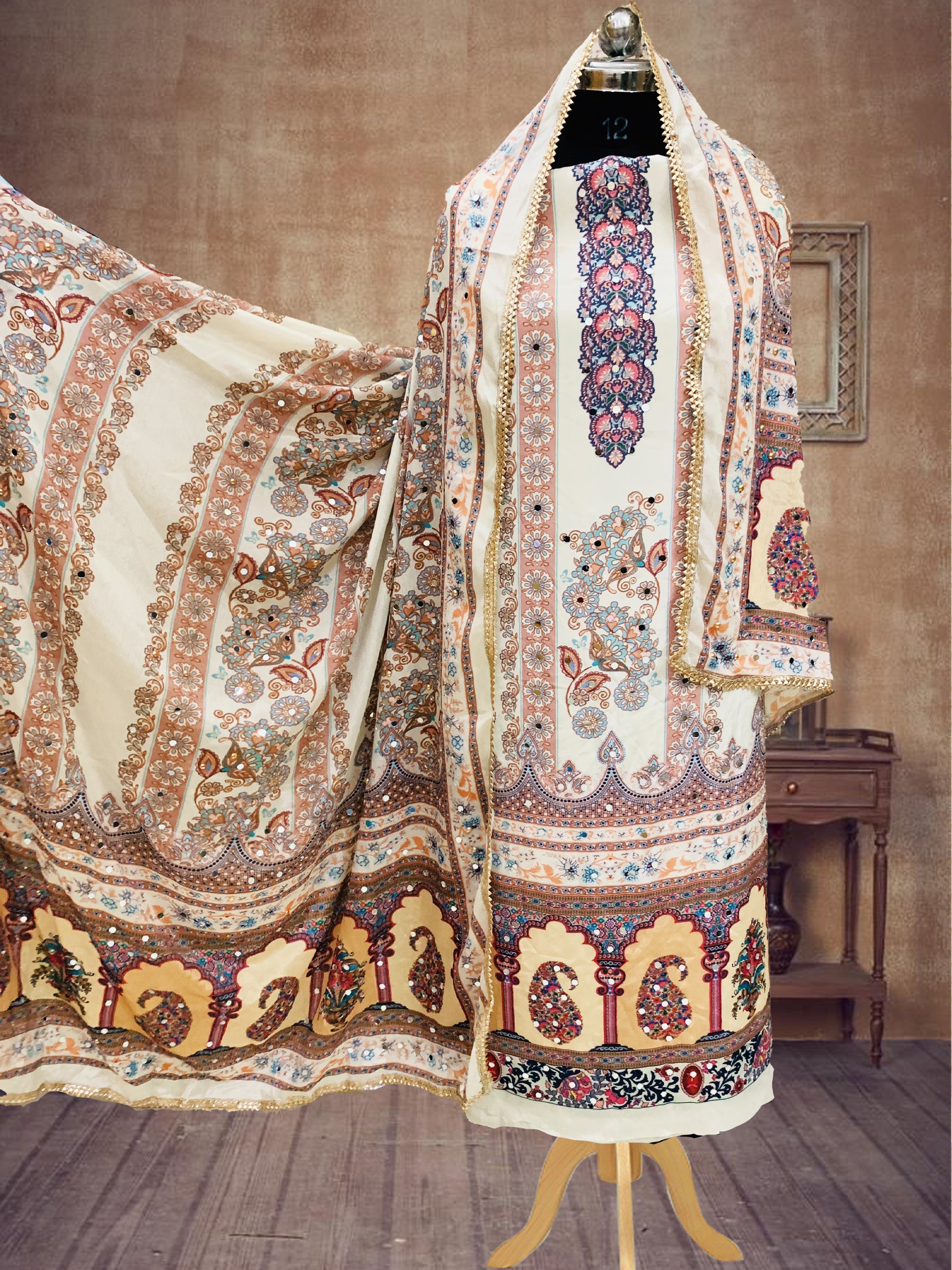 SS Creations Karachi Suit WHITE PATTI