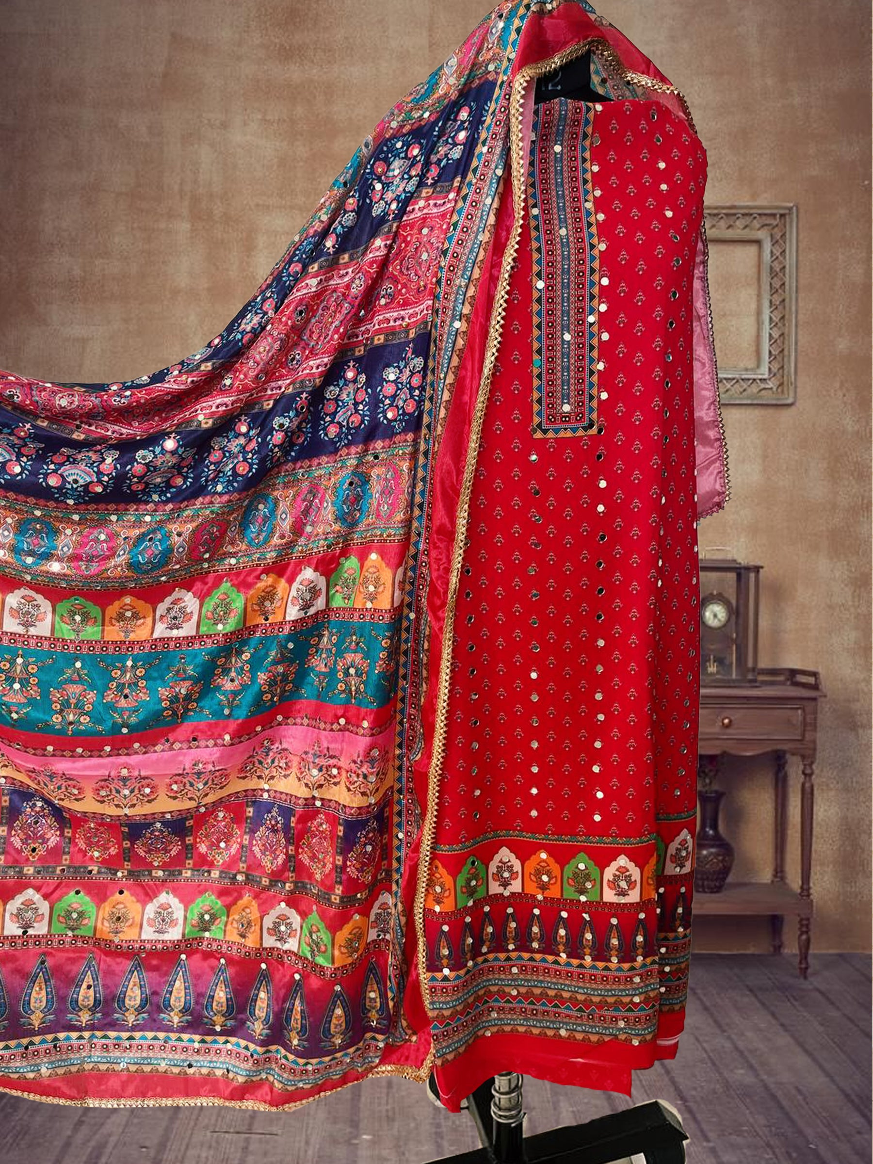 SS Creations Karachi Suit Red Lining