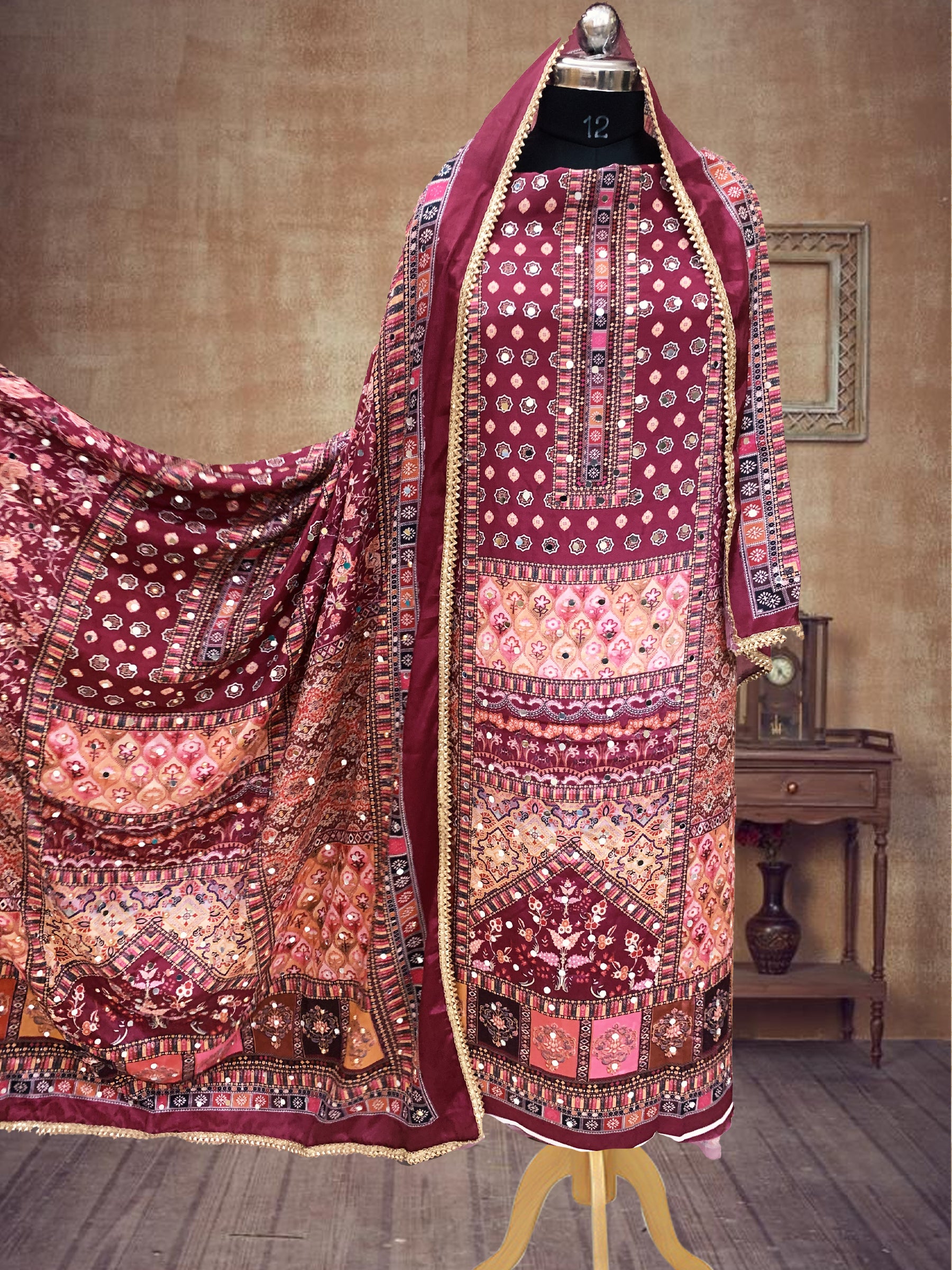 SS Creations Karachi Suit MAUVE HALF