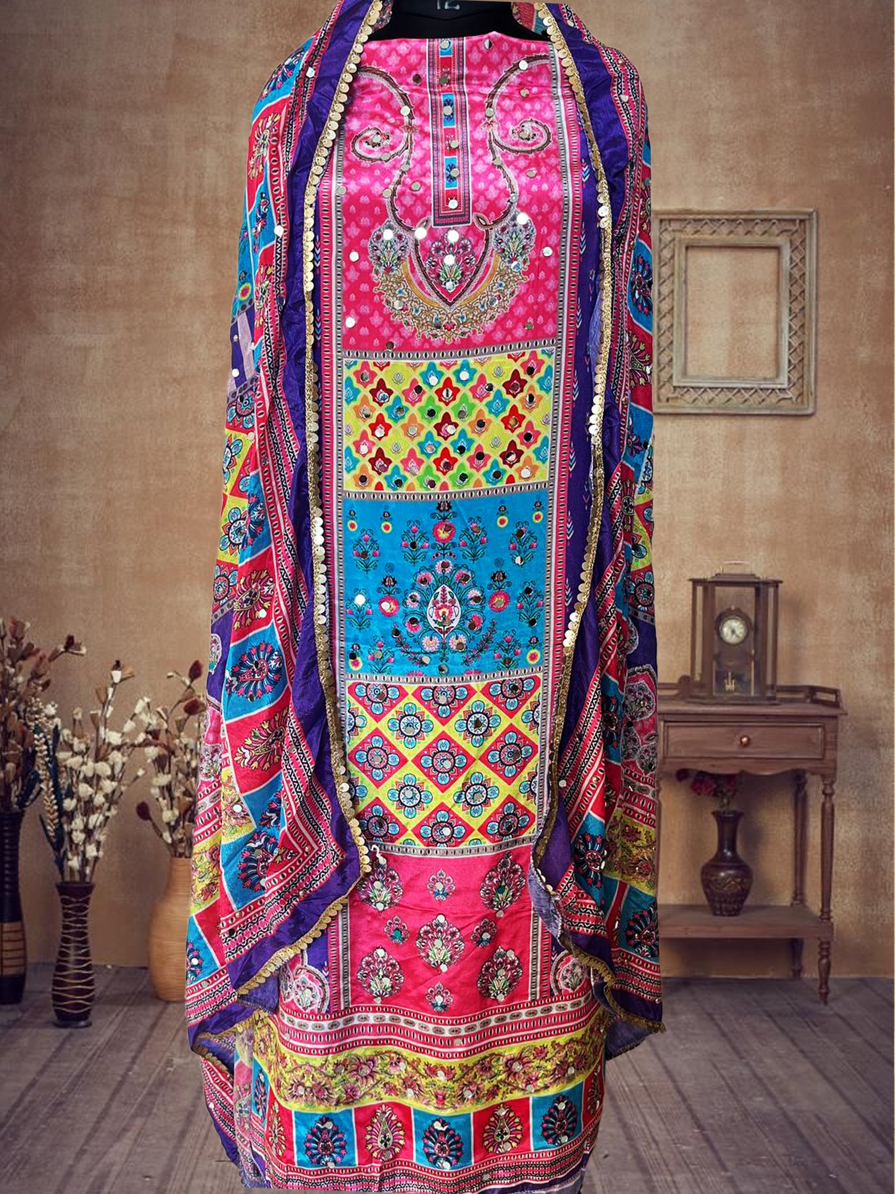 SS Creations Karachi Suit Purple multibox