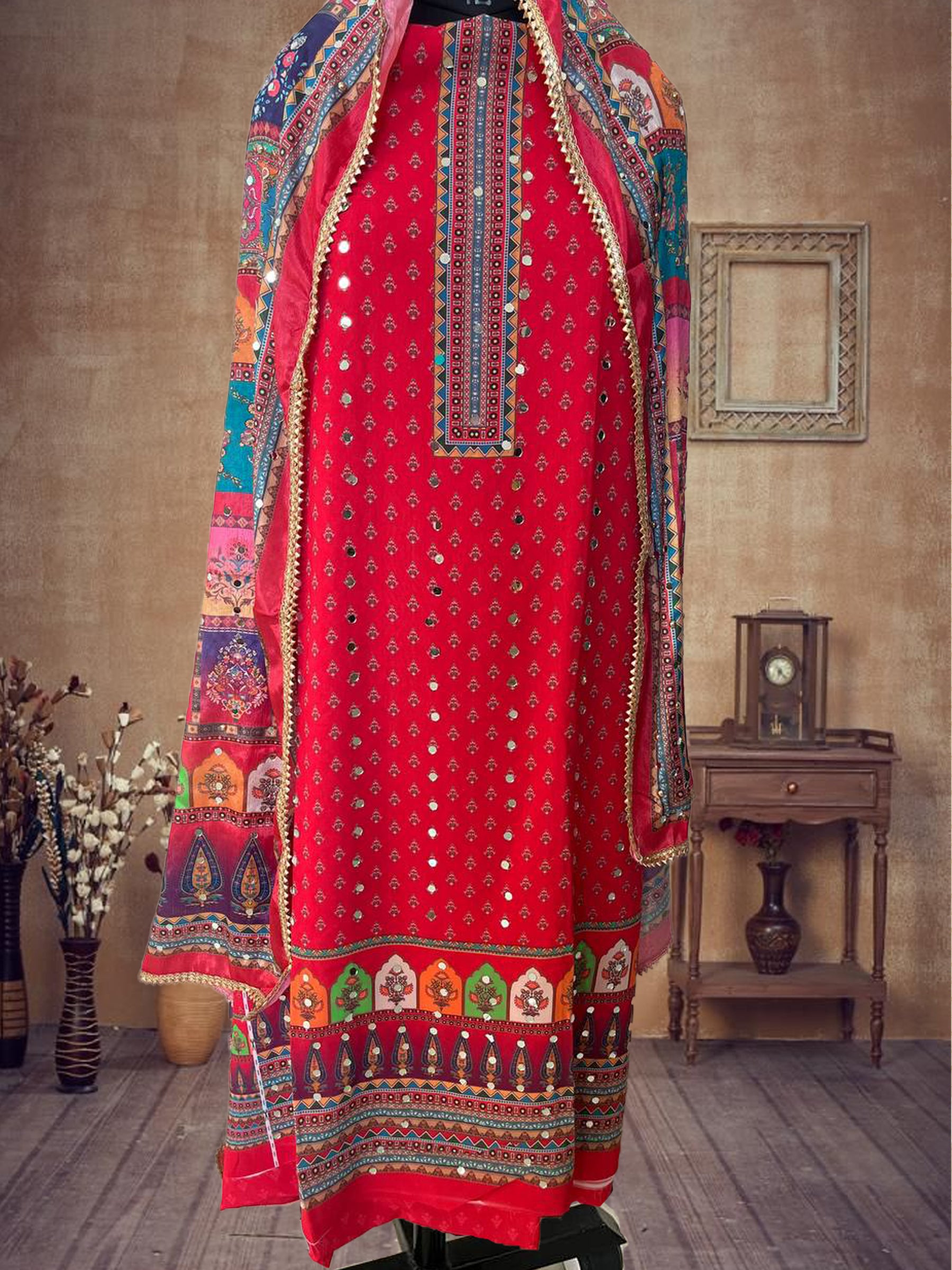 SS Creations Karachi Suit Red Lining