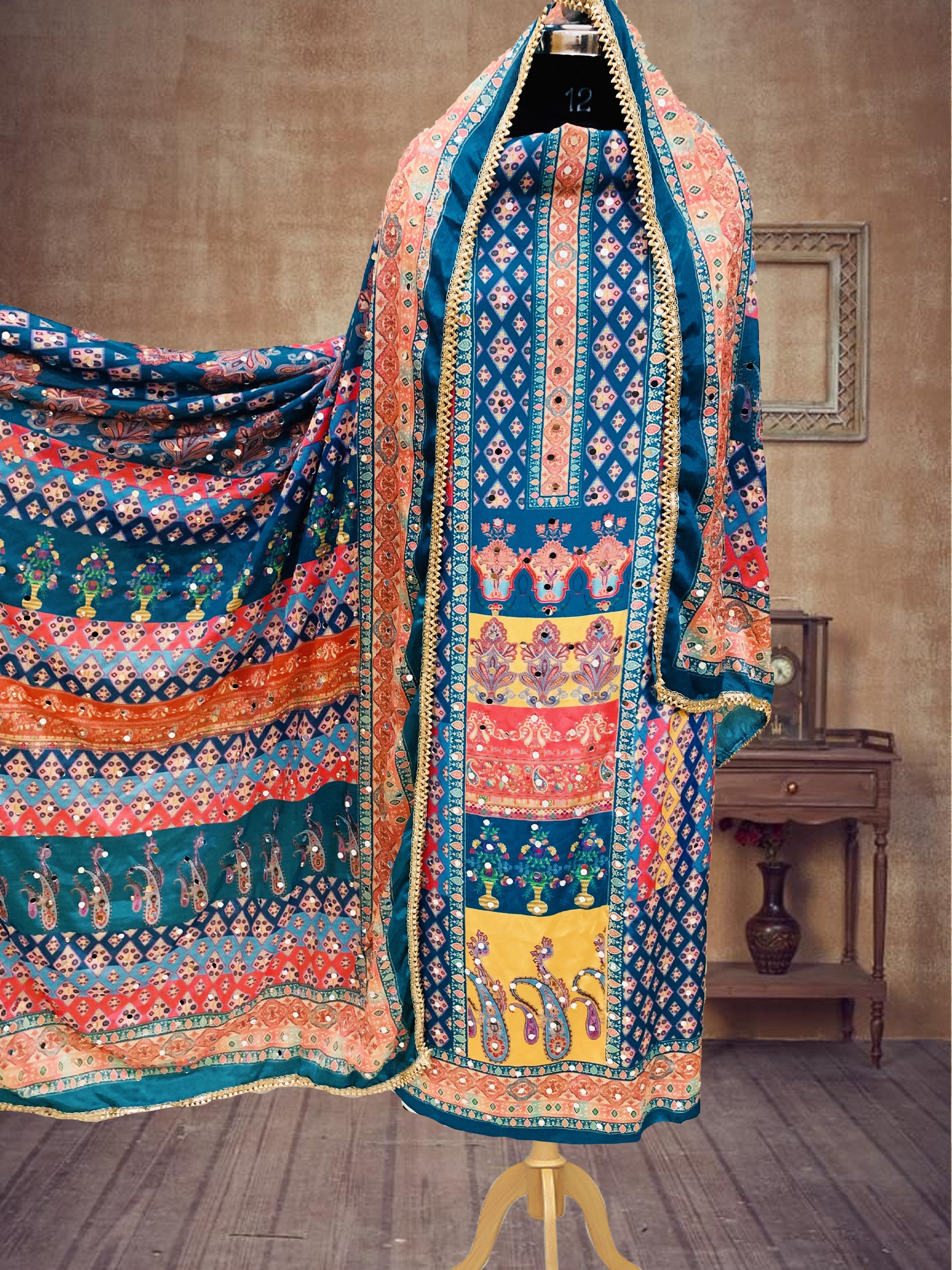 SS Creations Karachi Suit BLUE LINING