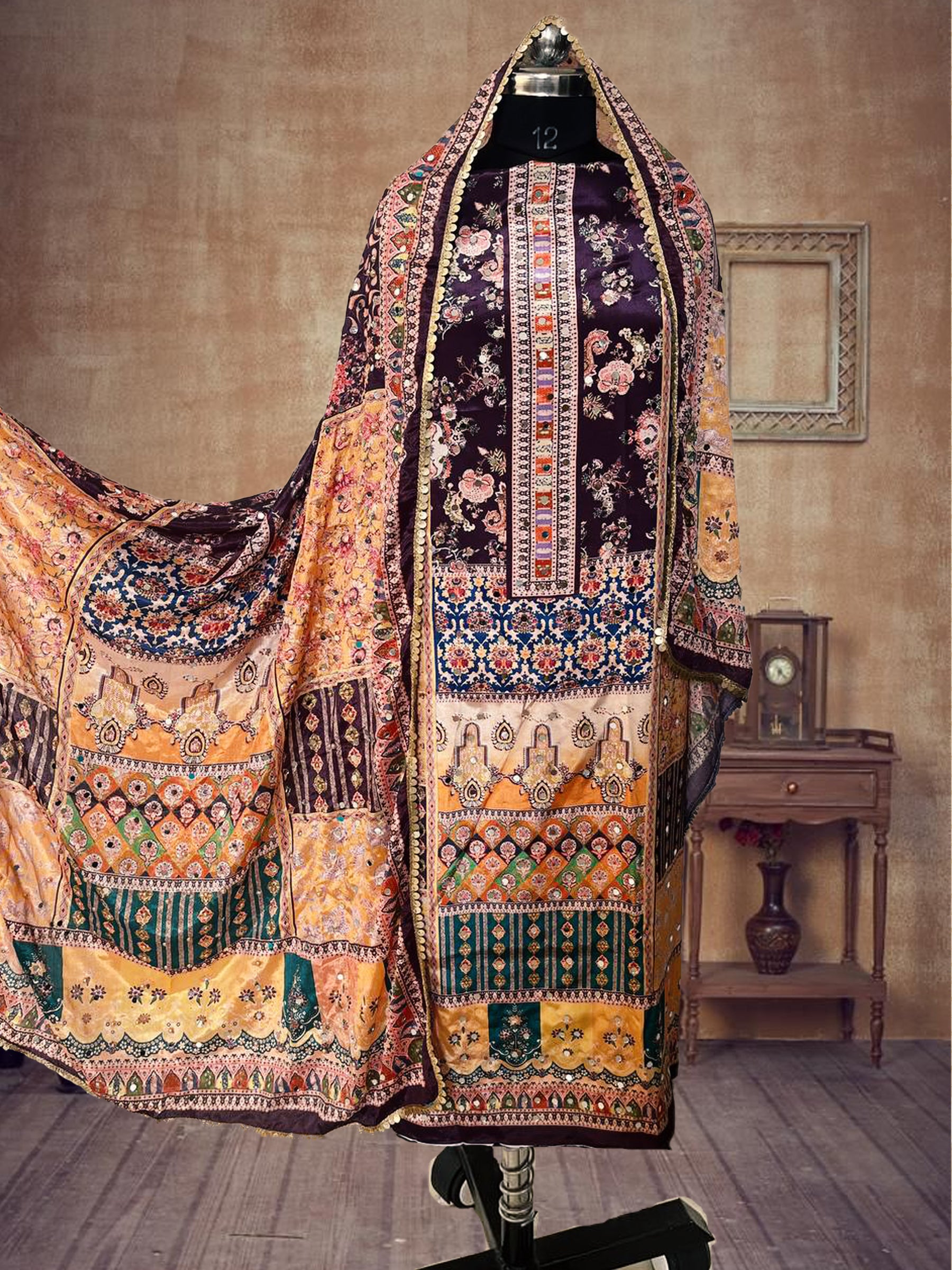 SS Creations Karachi Suit purple half