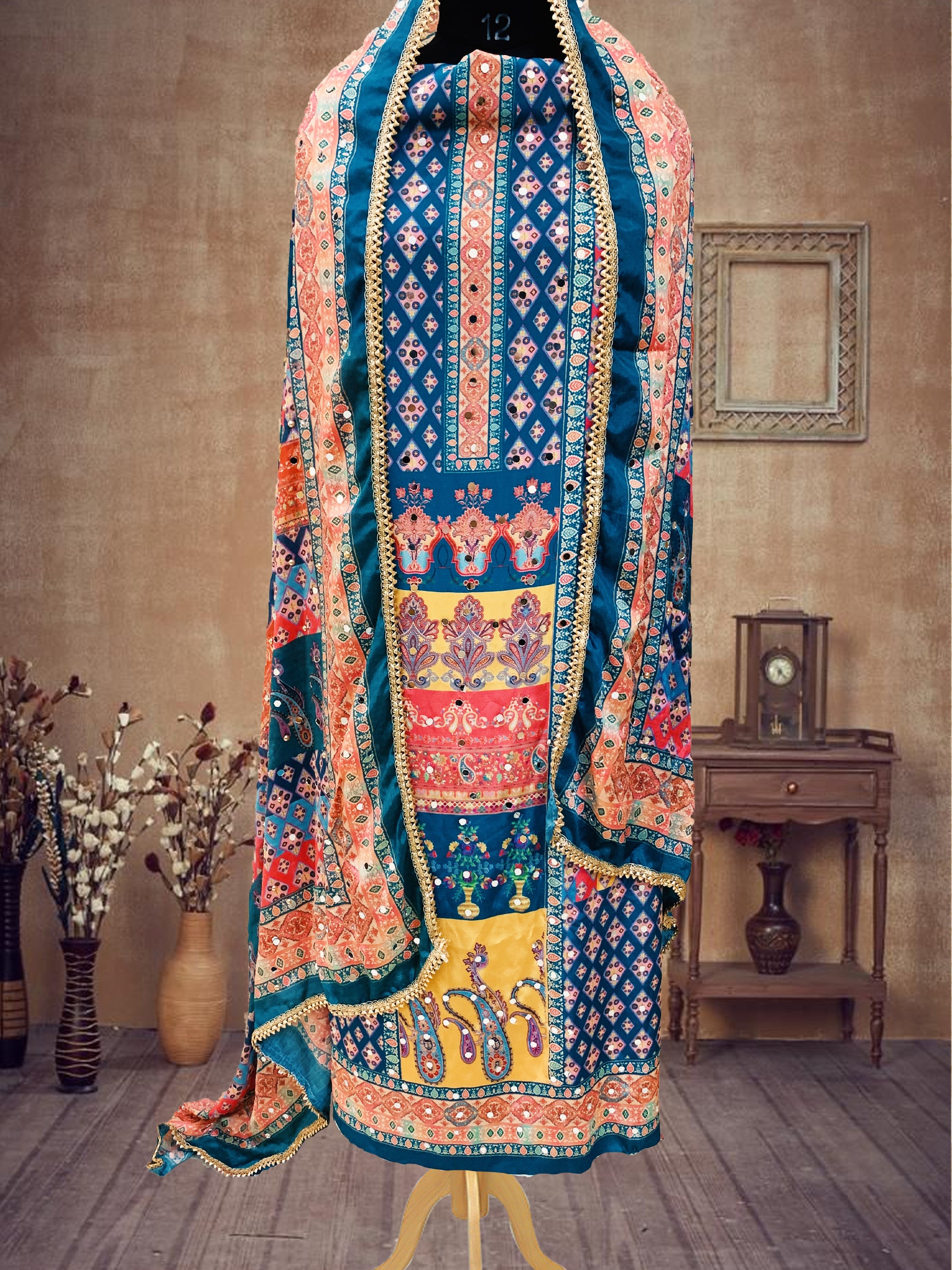 SS Creations Karachi Suit BLUE LINING